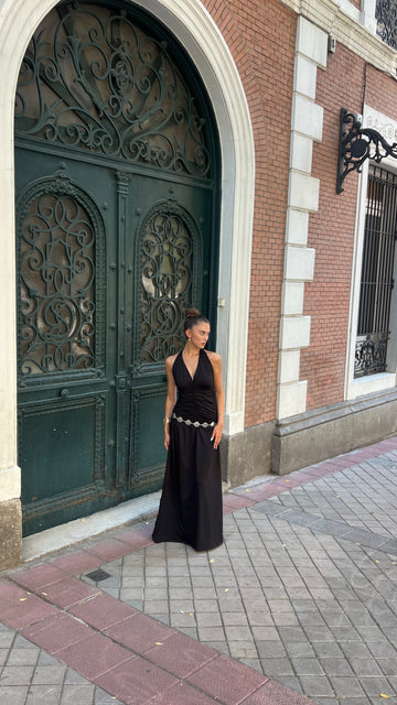 Ruched Halter Dress In Black