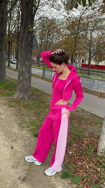 blonde pink cropped jacket