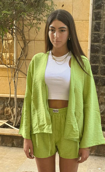 lime green tie front kimono