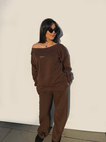 brown no neckline sweater