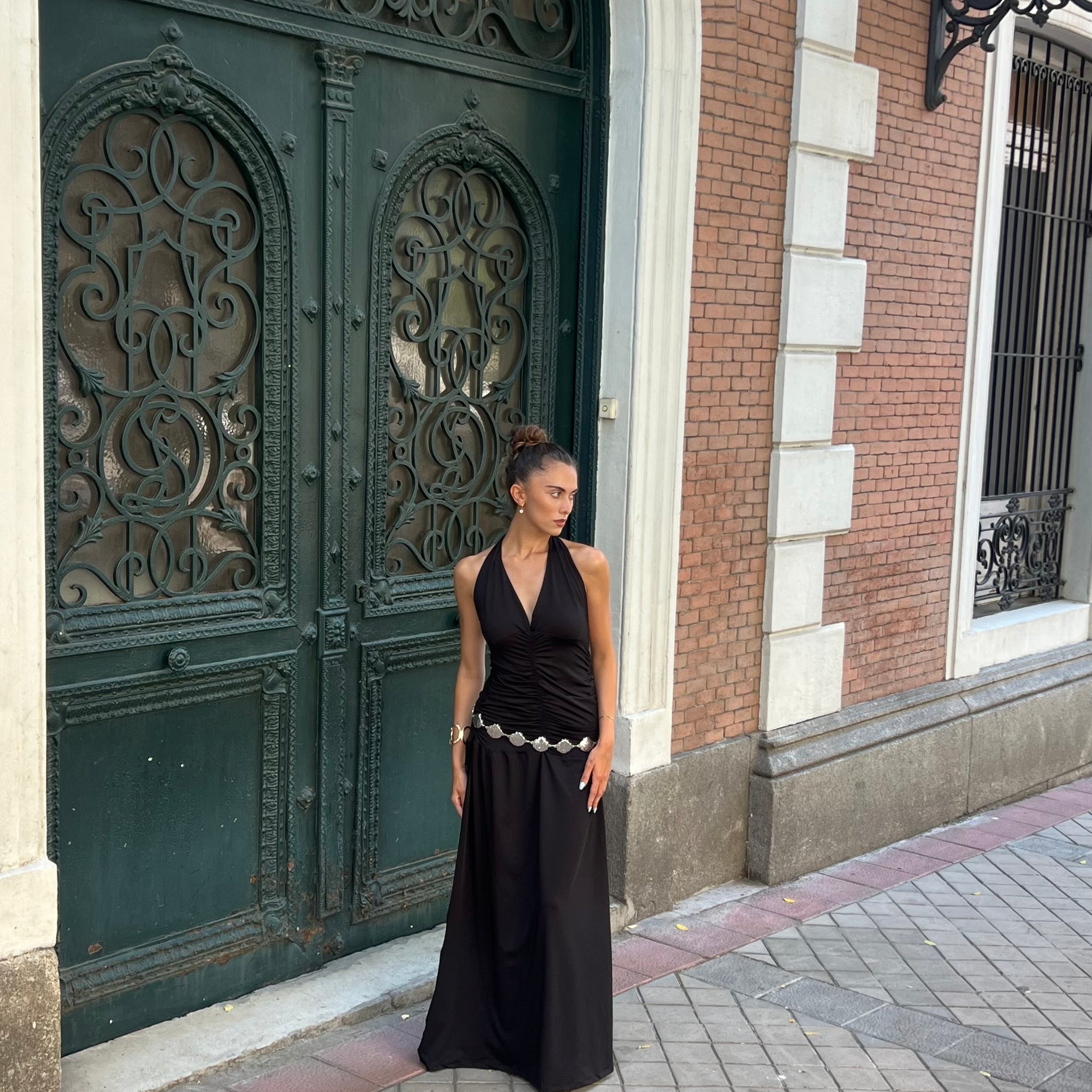 Ruched Halter Dress In Black