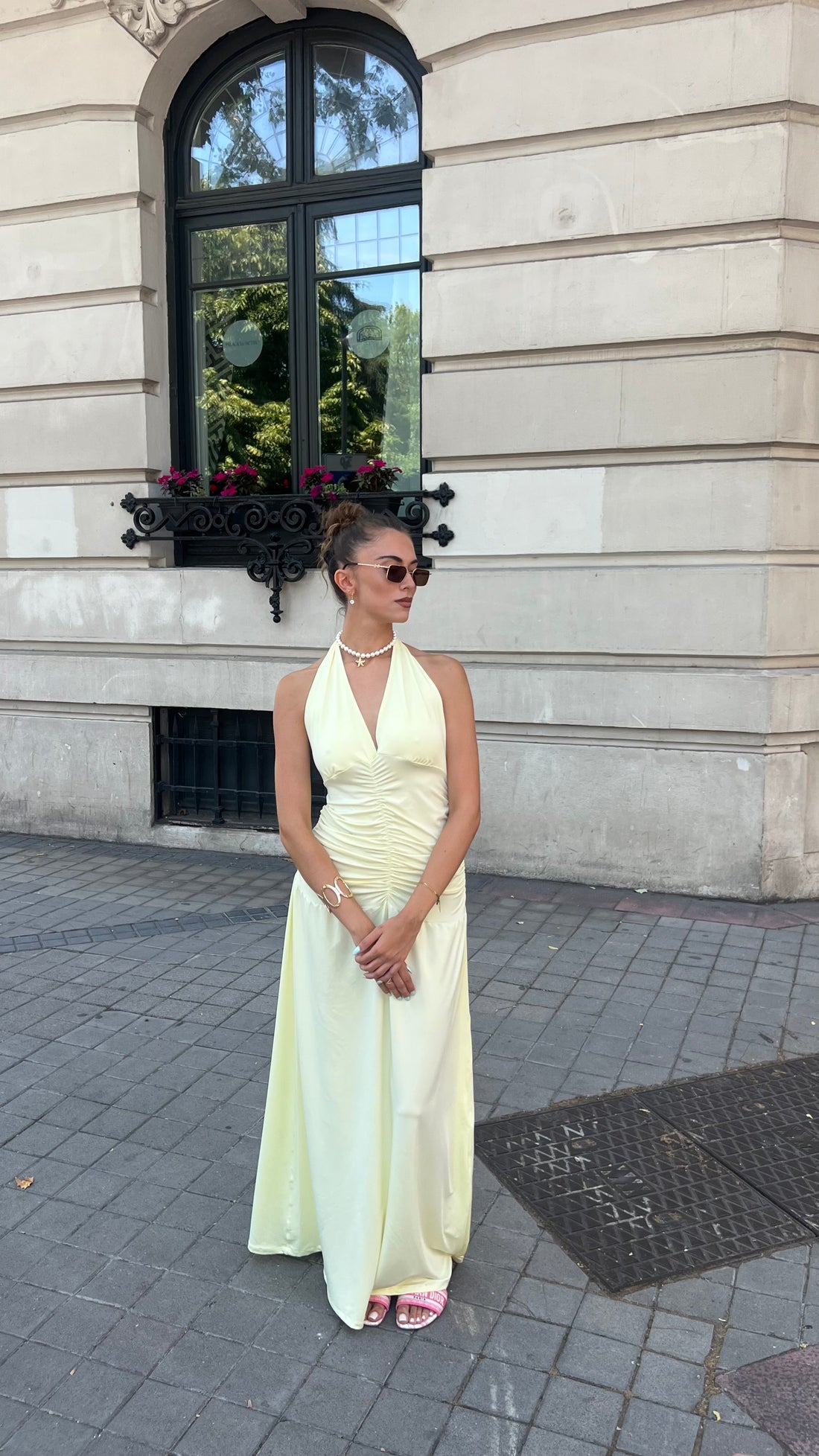 Ruched Halter Dress In Light Yellow