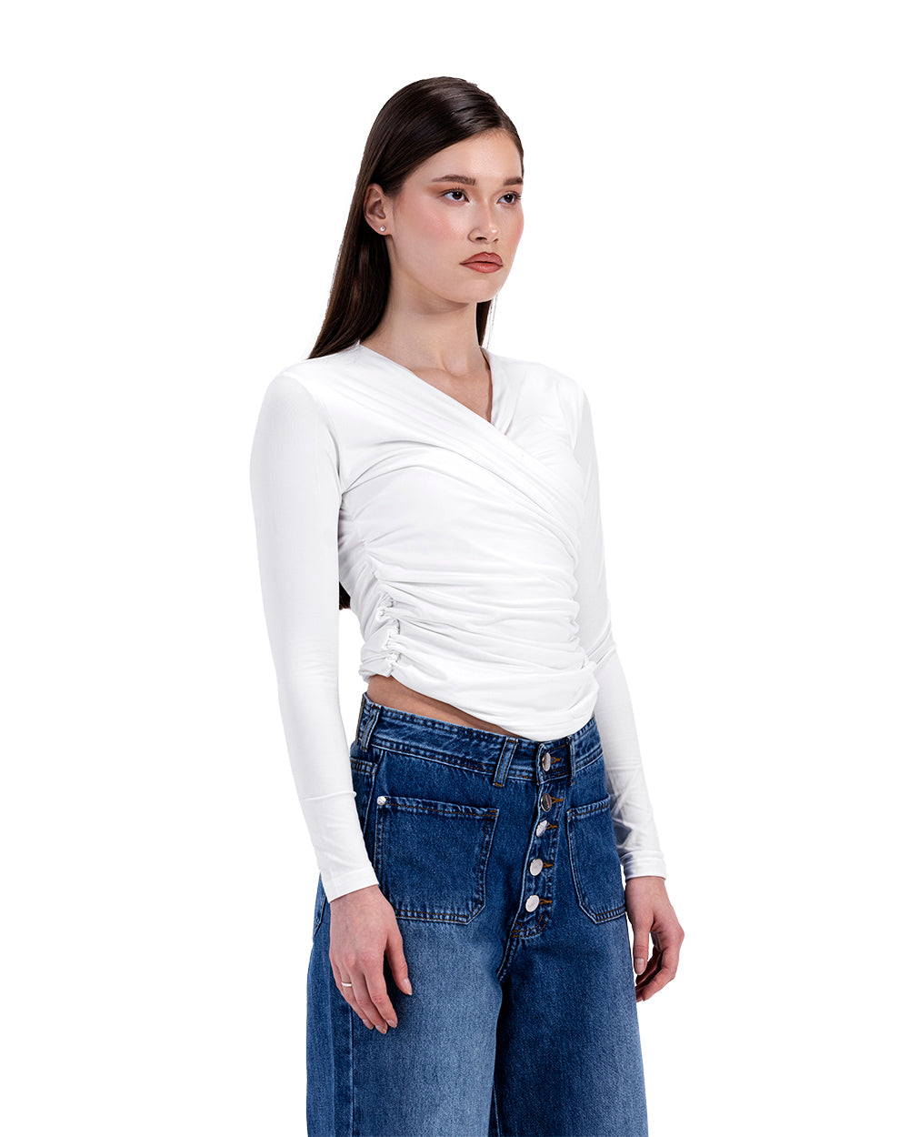 white ruched top