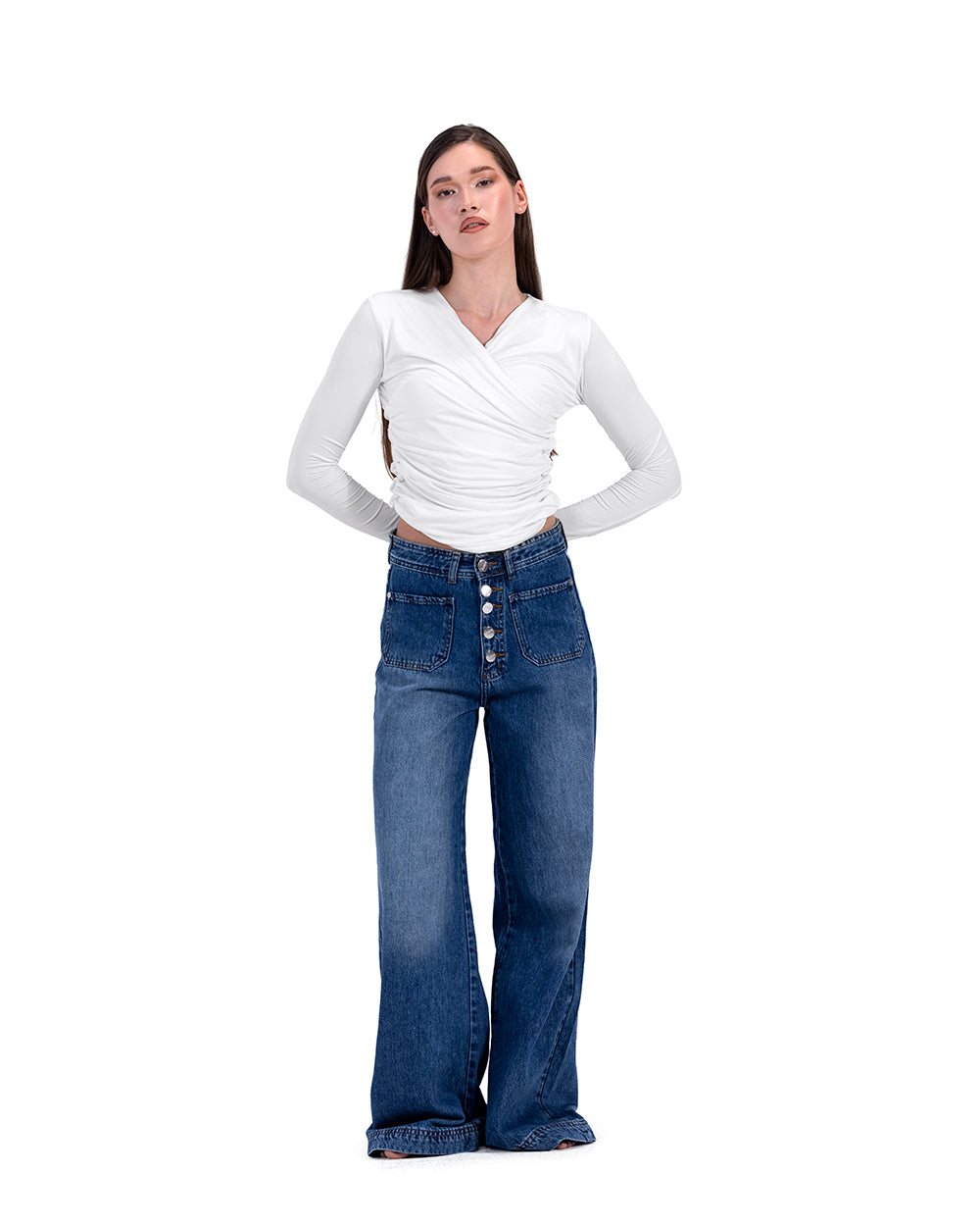 white ruched top