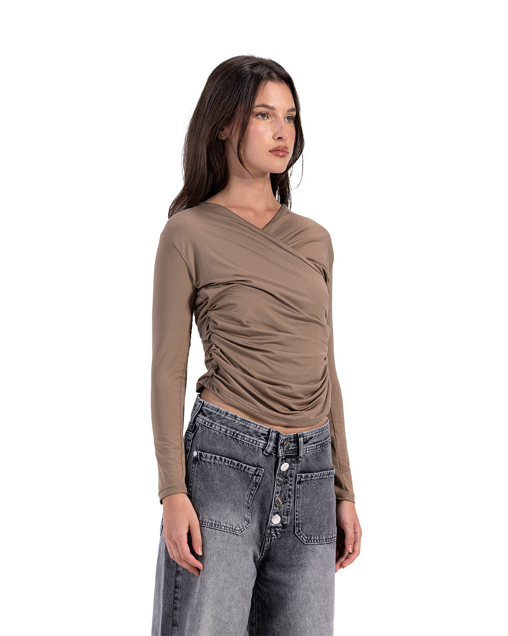 taupe ruched top