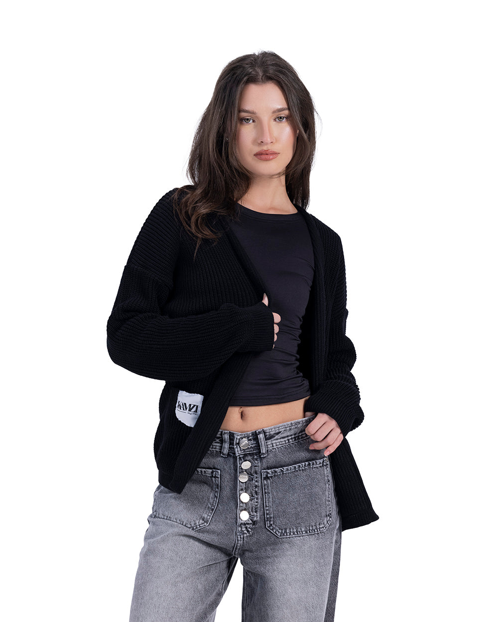 black soft knitted cardigan