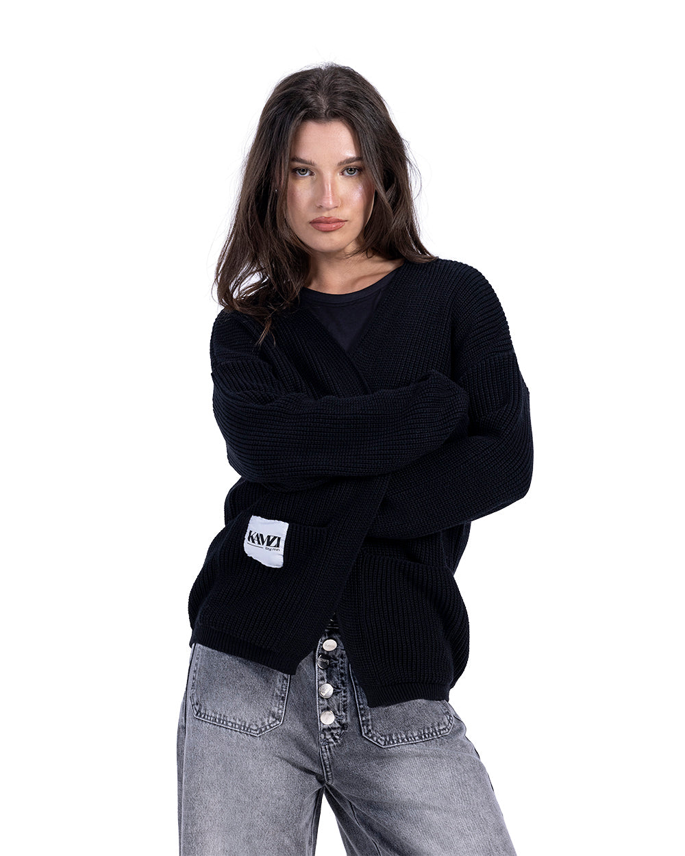 black soft knitted cardigan