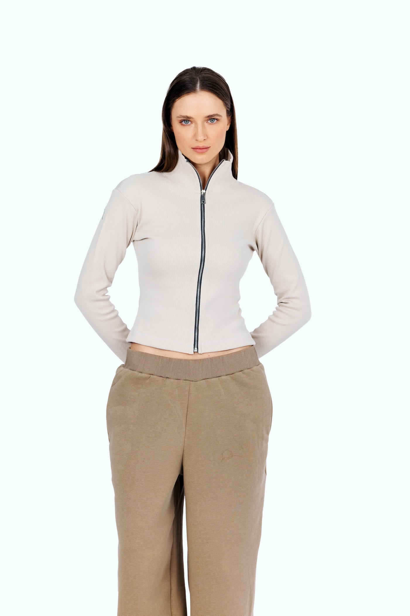 nude zipper jacket