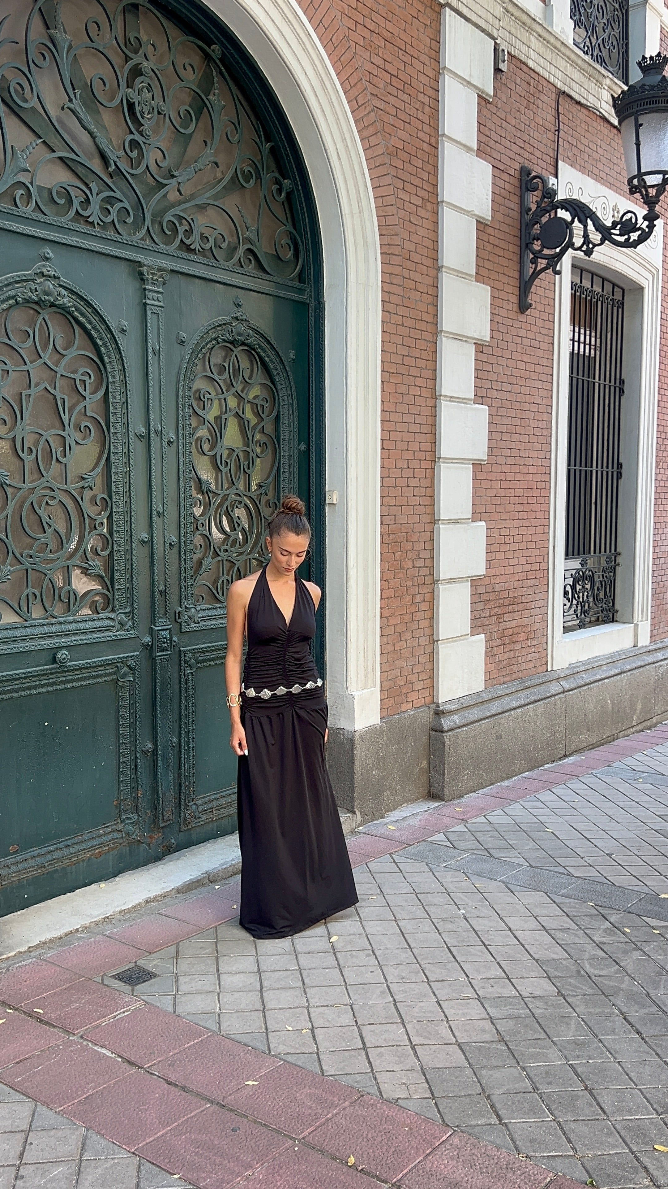 Ruched Halter Dress In Black