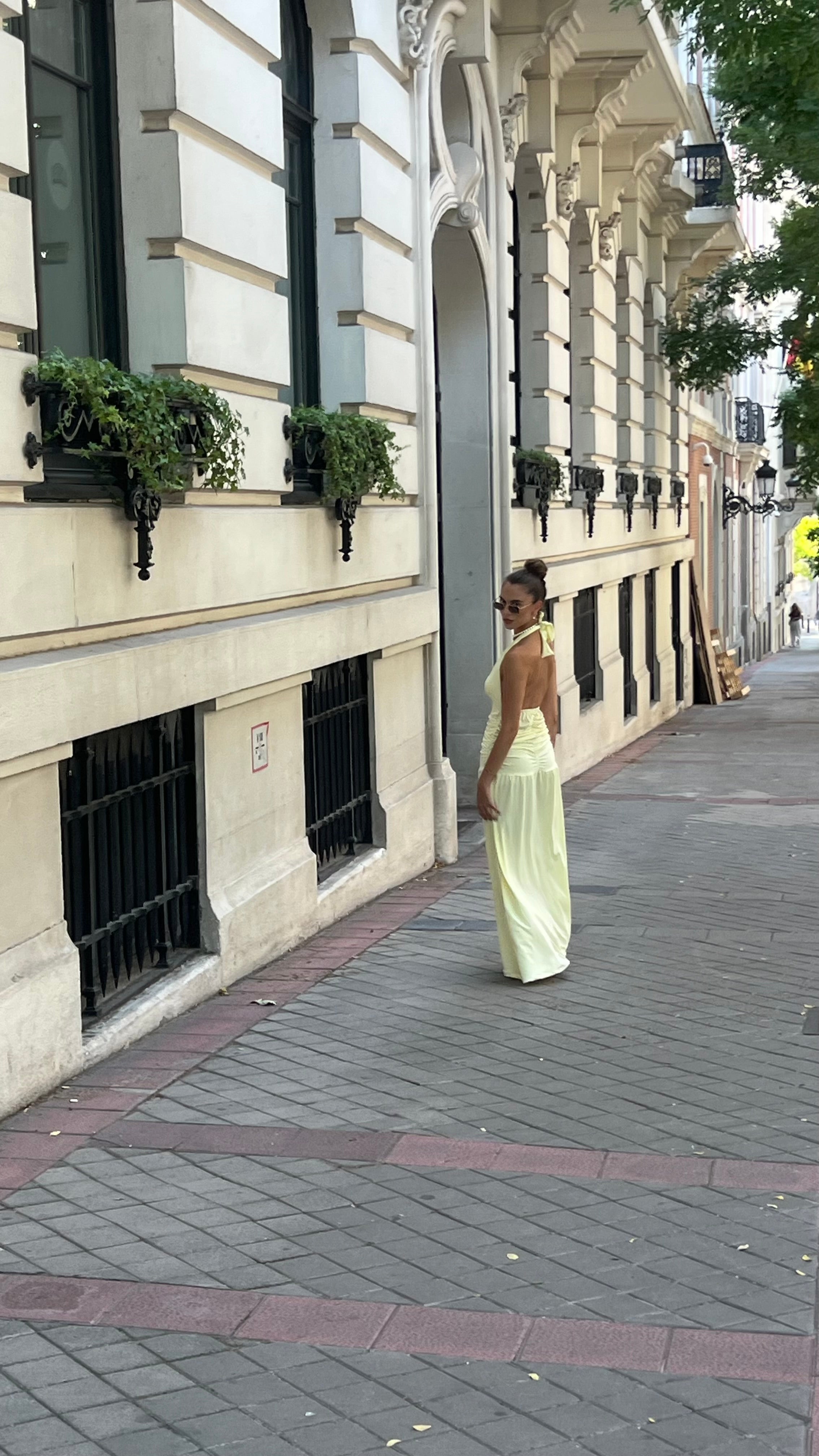 Ruched Halter Dress In Light Yellow
