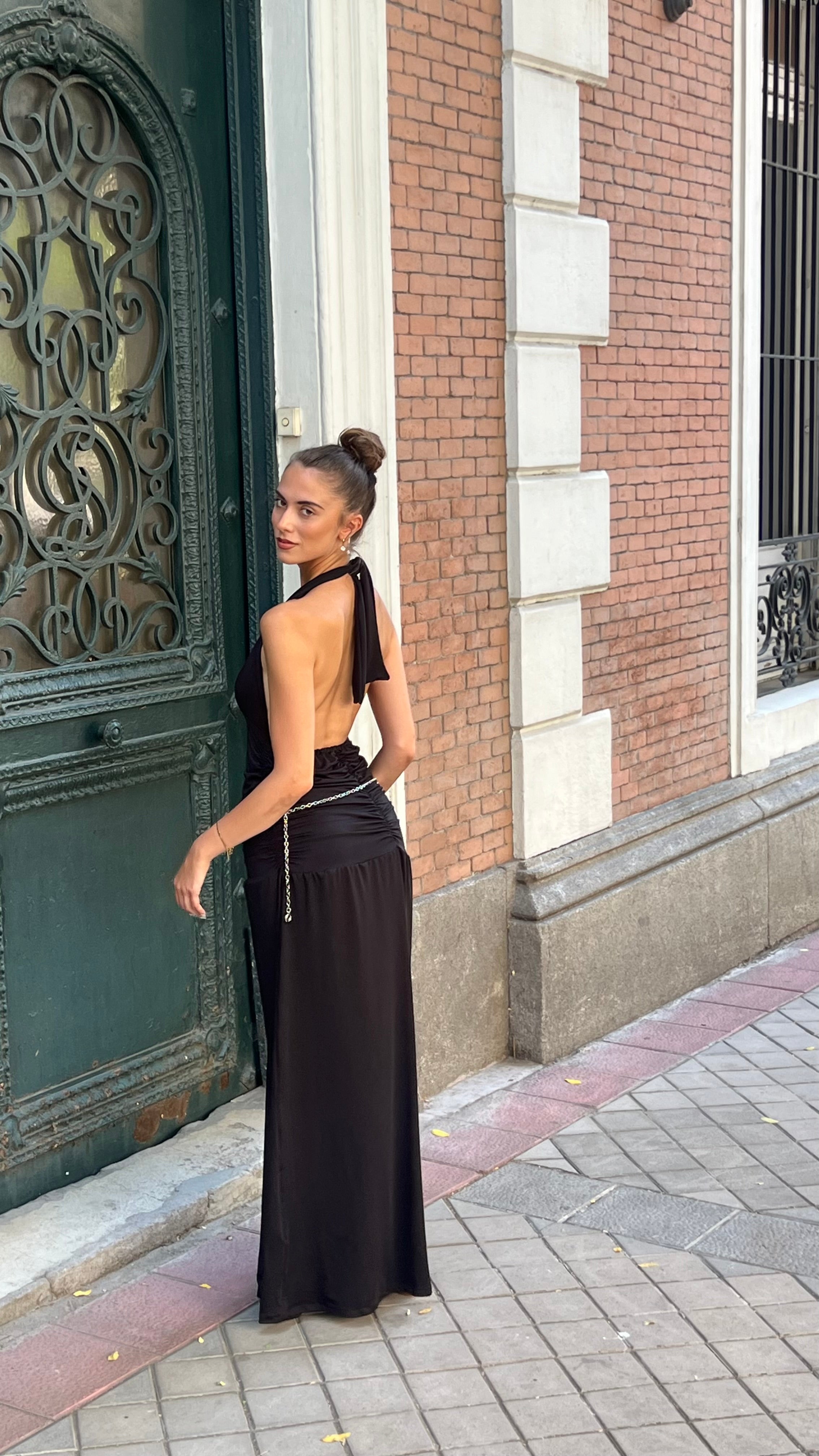 Ruched Halter Dress In Black