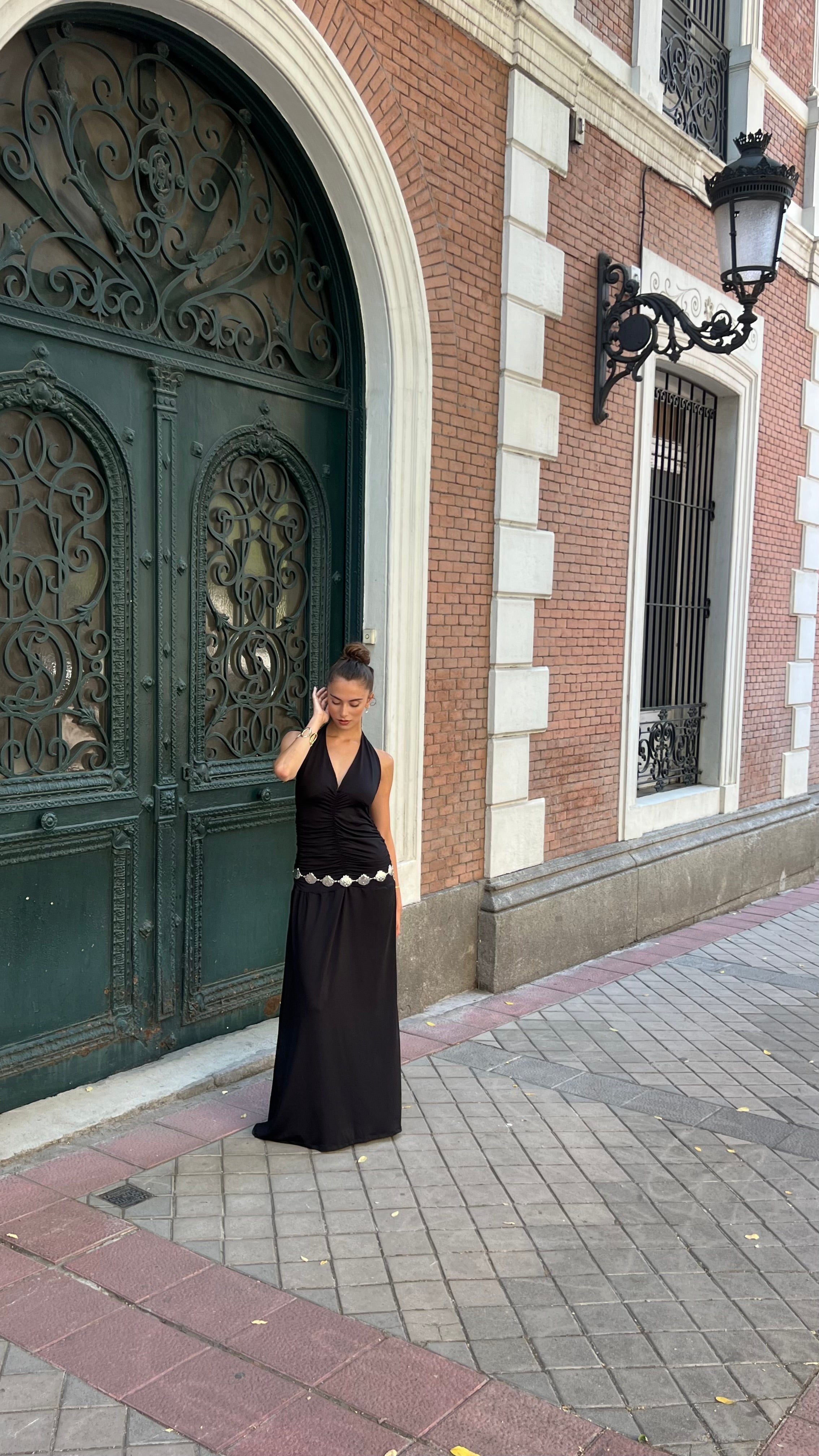 Ruched Halter Dress In Black