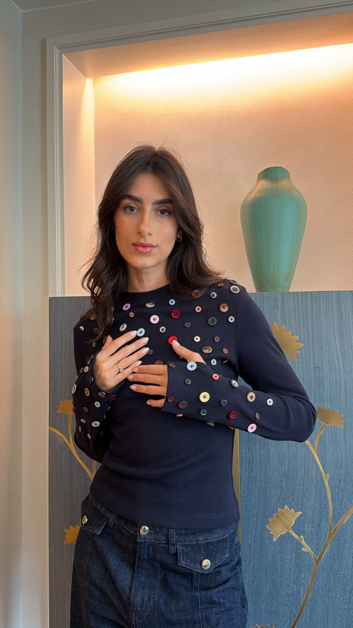 Button Embellished long sleeve top