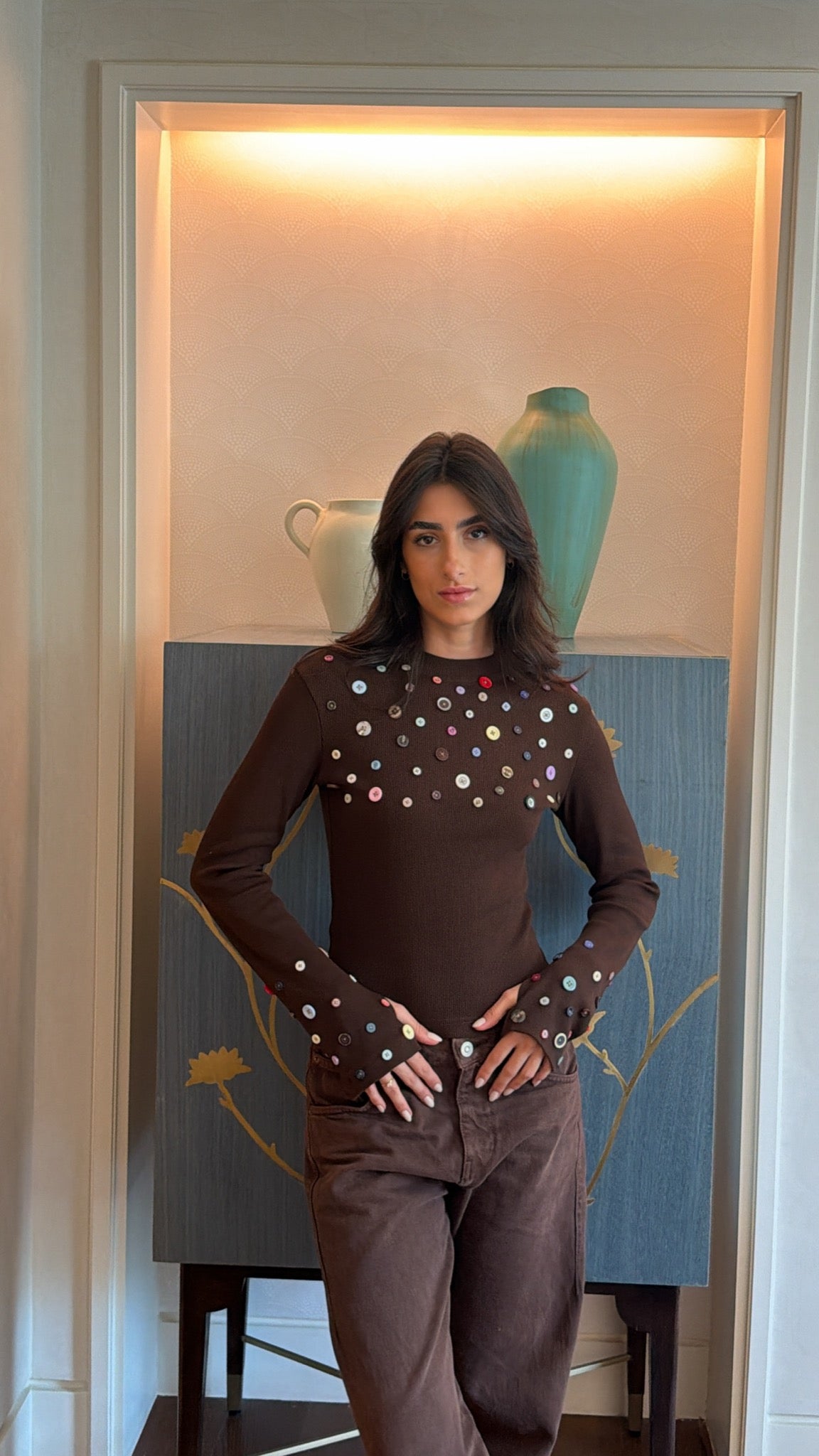 Button Embellished long sleeve top