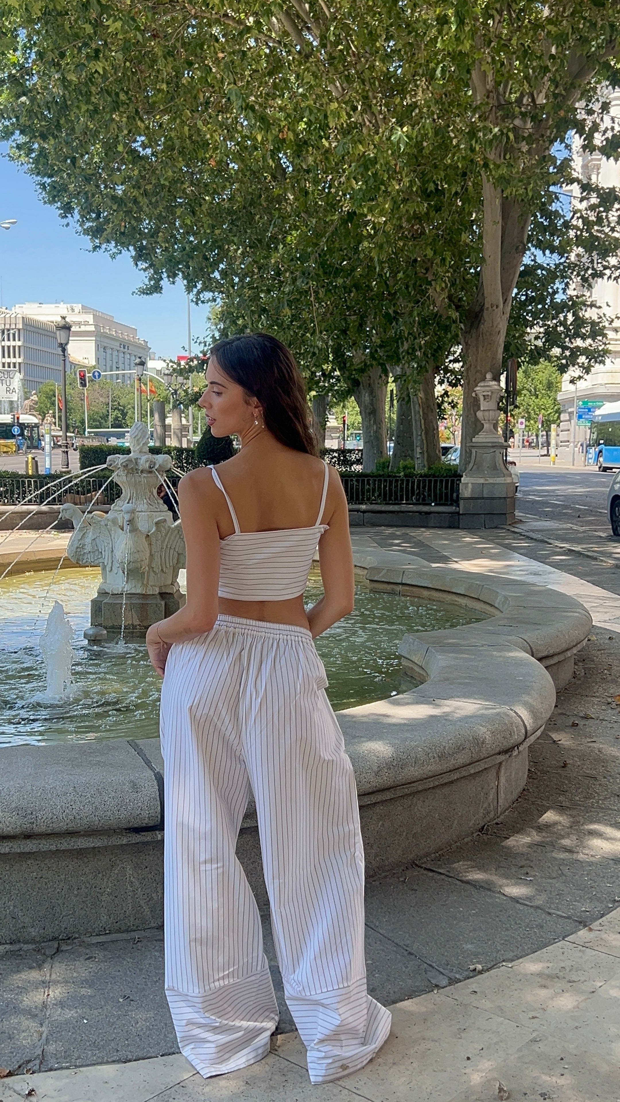 White Striped Cropped Top