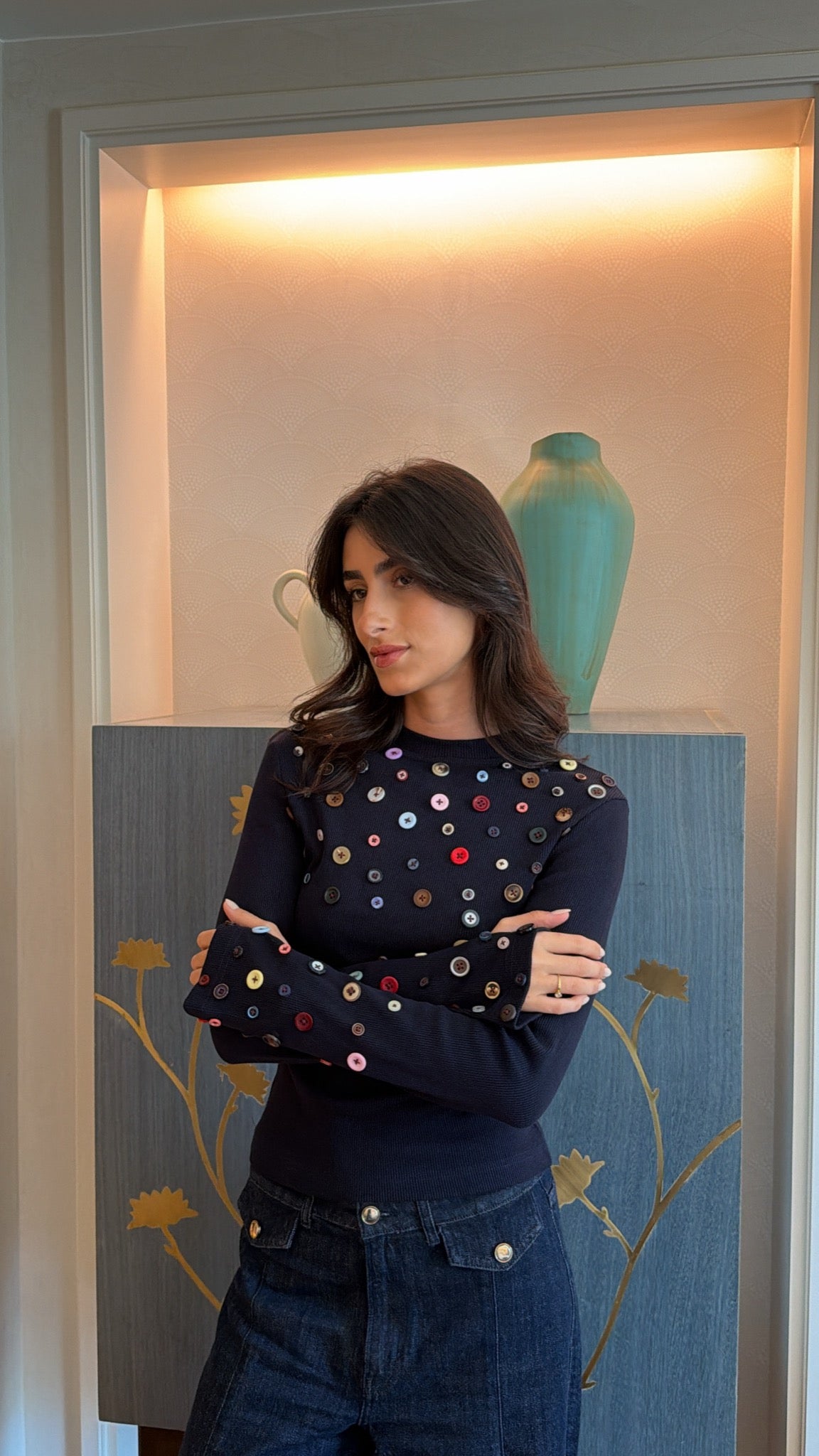 Button Embellished long sleeve top