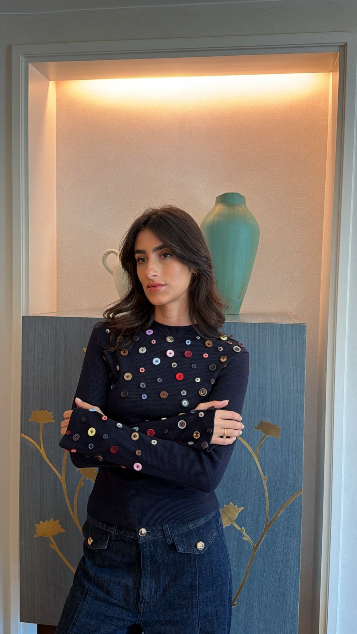Button Embellished long sleeve top