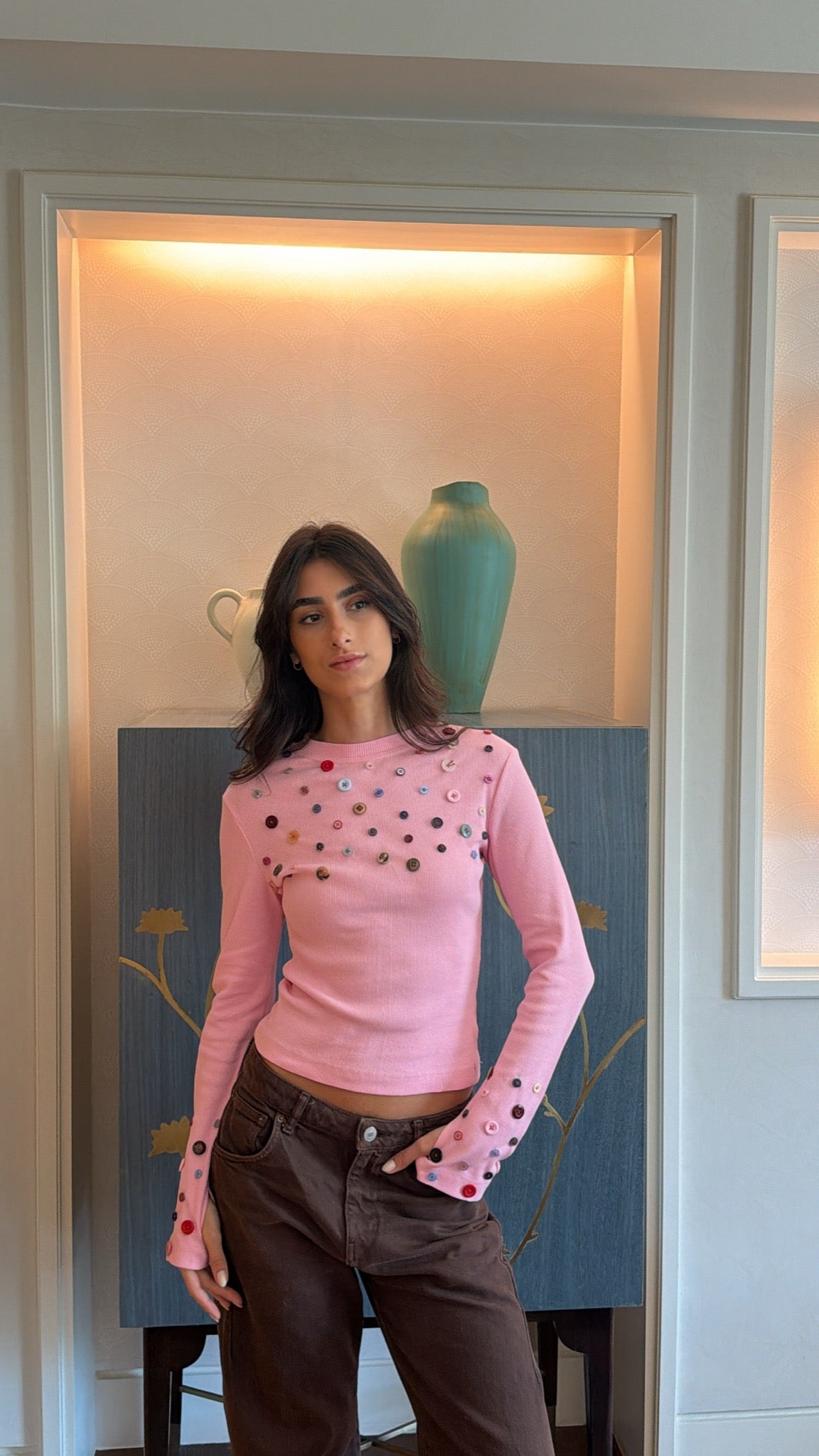 Button Embellished long sleeve top