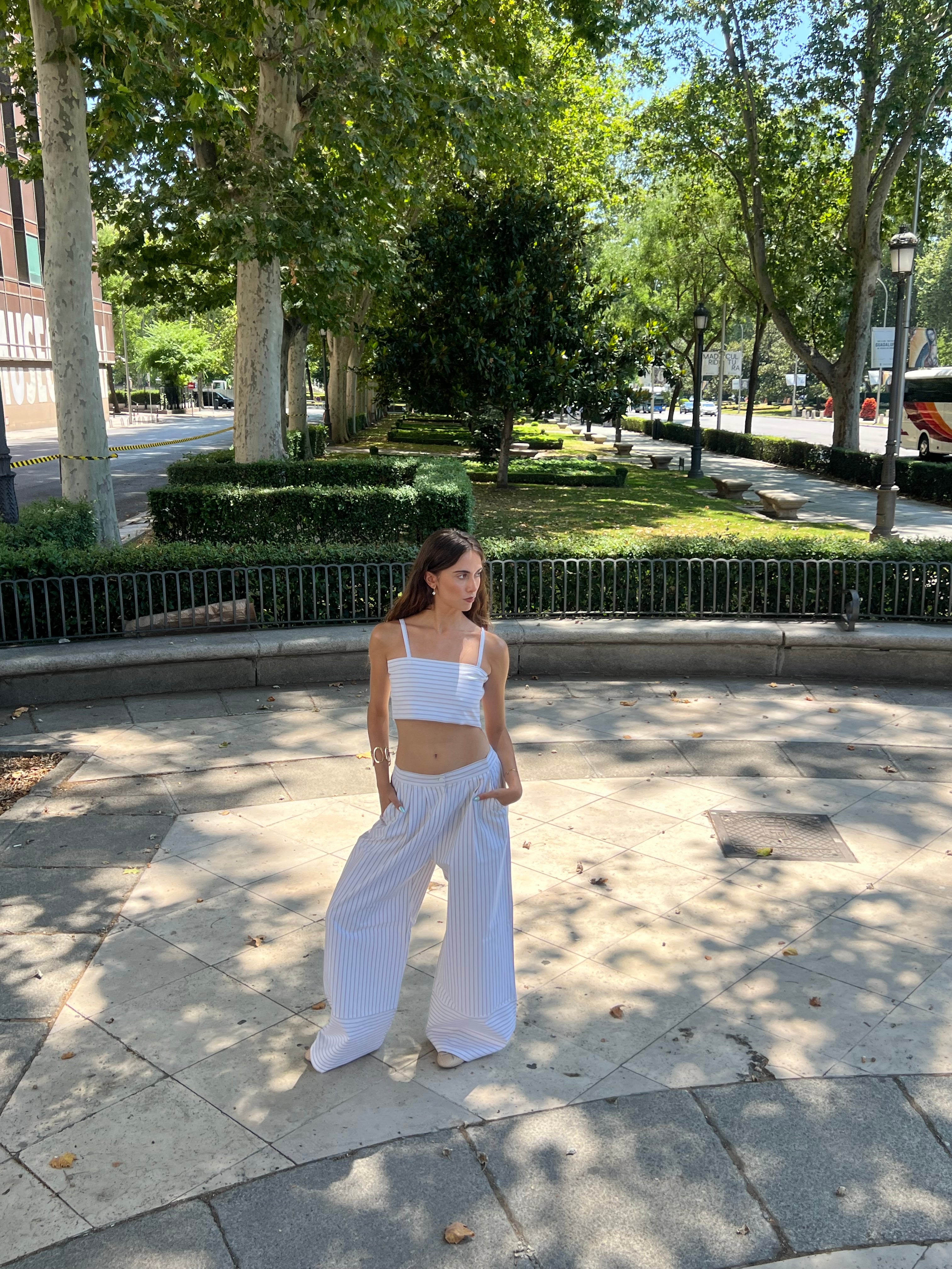 White high waisted Striped Pants