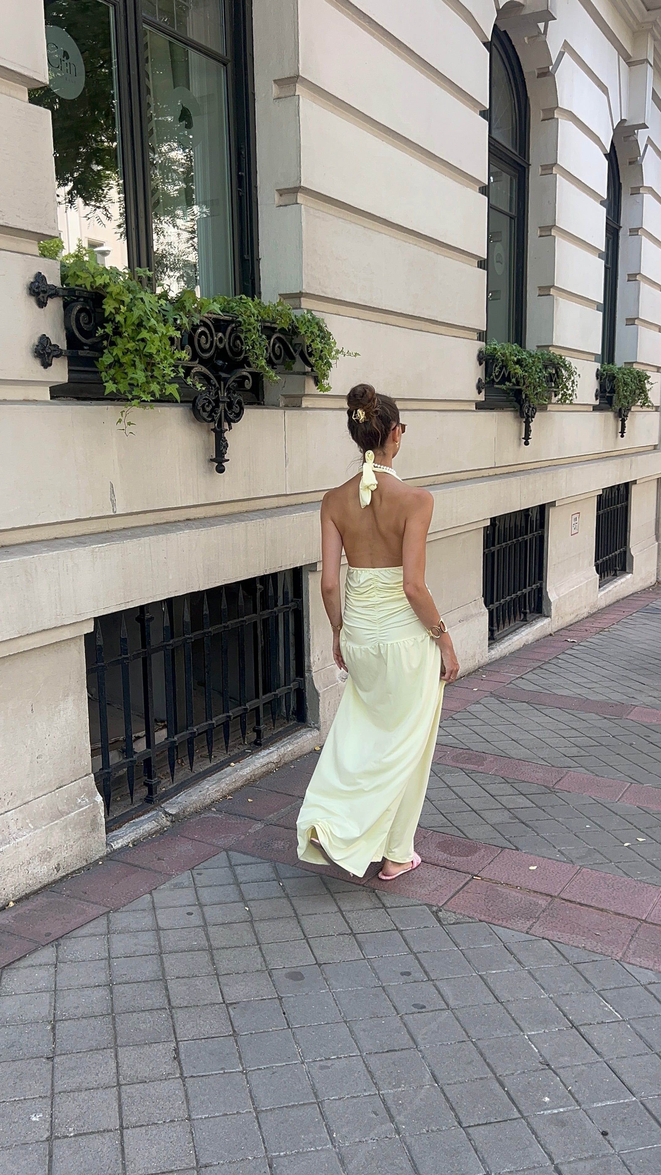 Ruched Halter Dress In Light Yellow