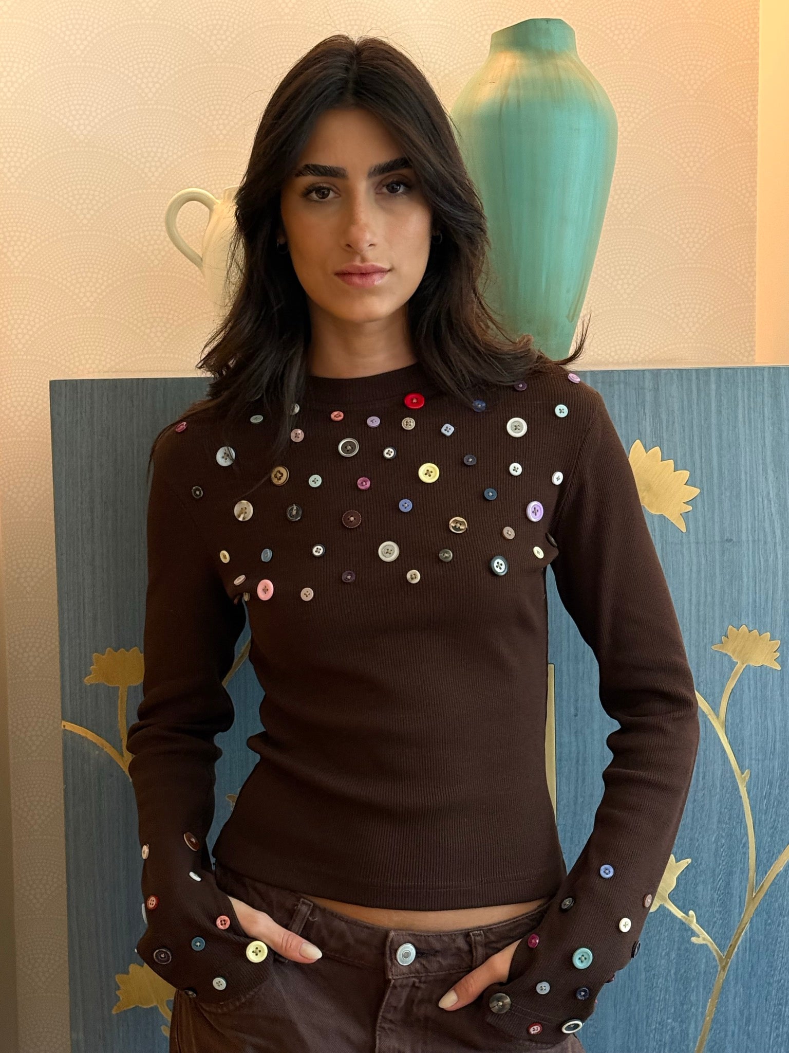 Button Embellished long sleeve top