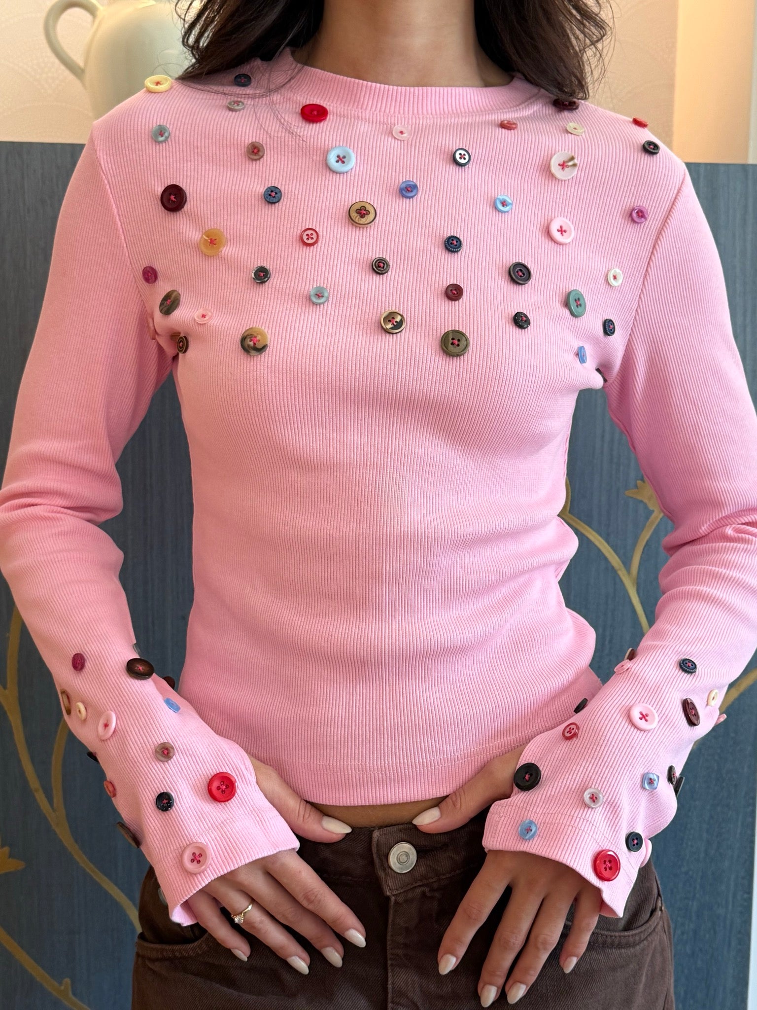 Button Embellished long sleeve top