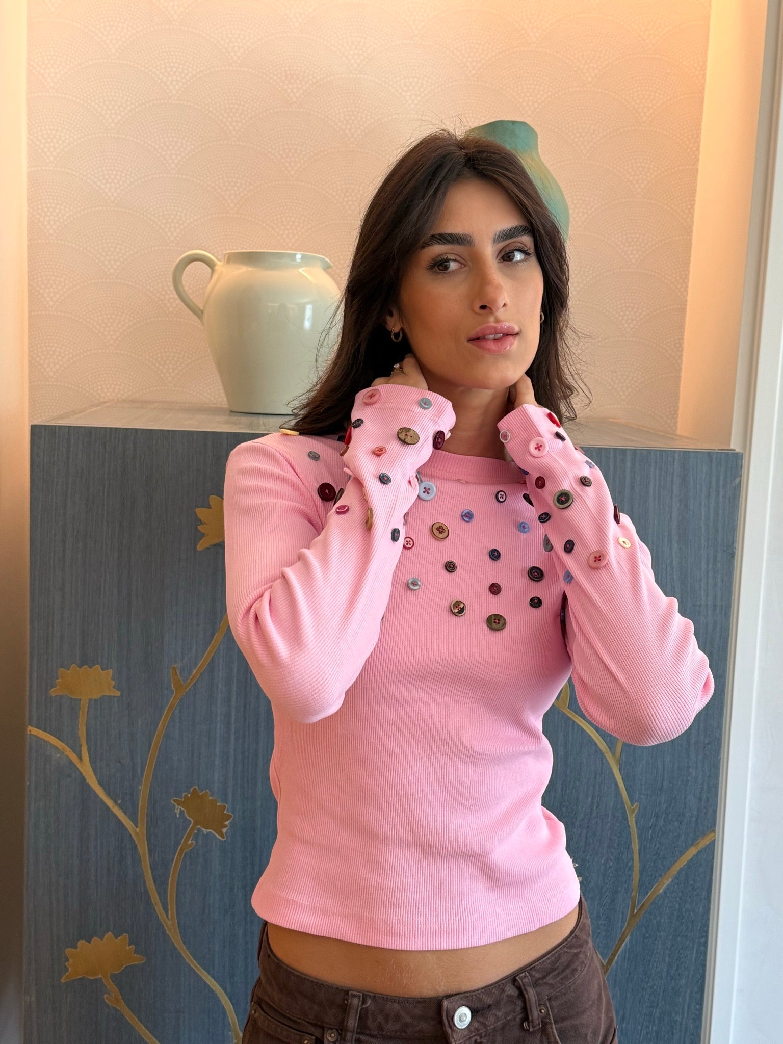 Button Embellished long sleeve top