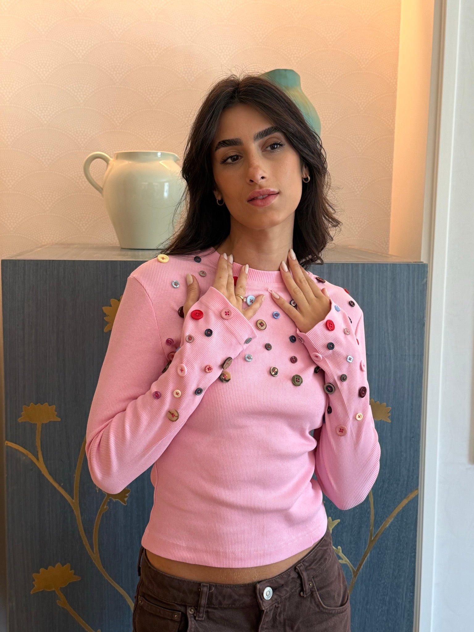 Button Embellished long sleeve top