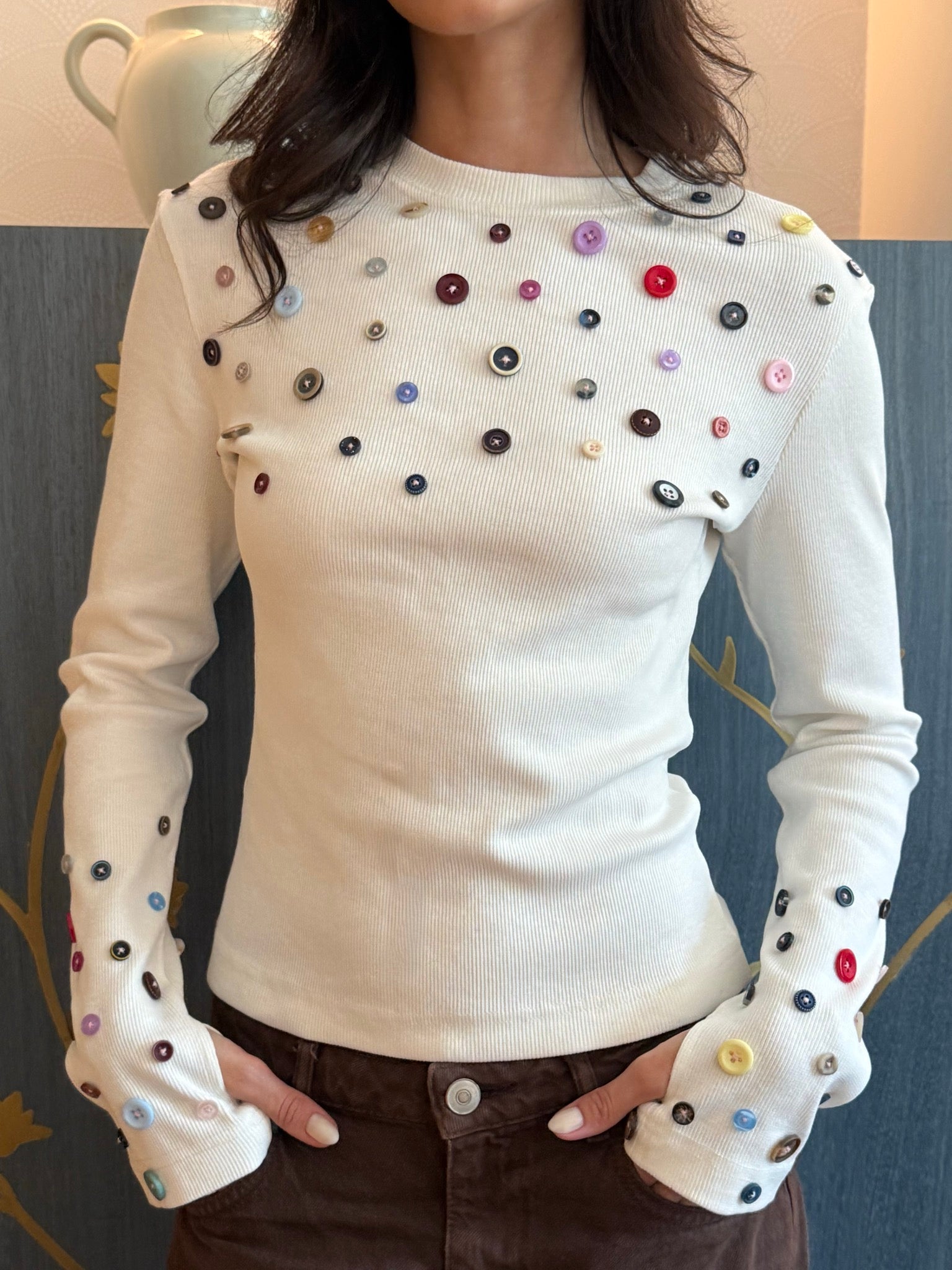 Button Embellished long sleeve top