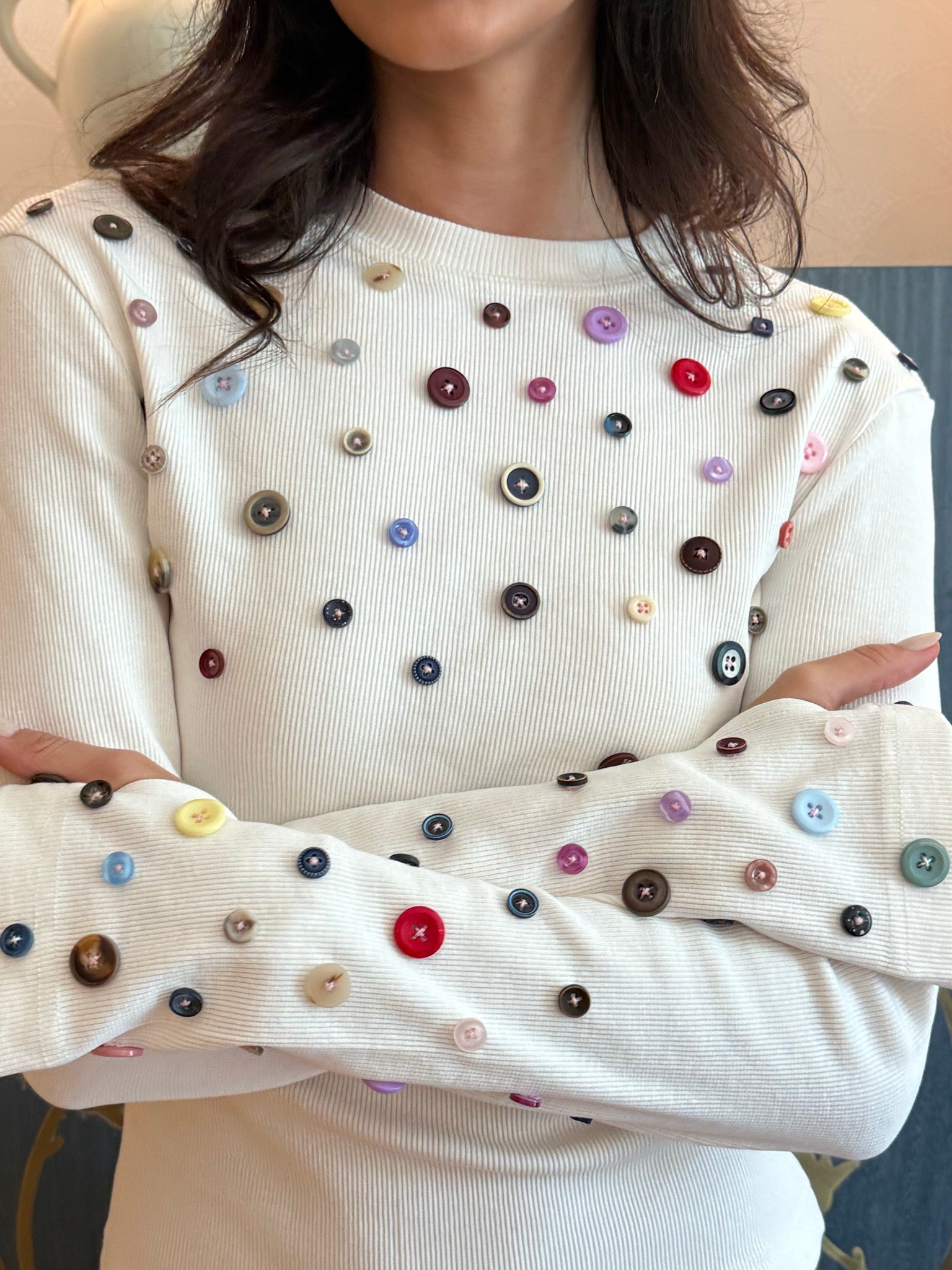 Button Embellished long sleeve top