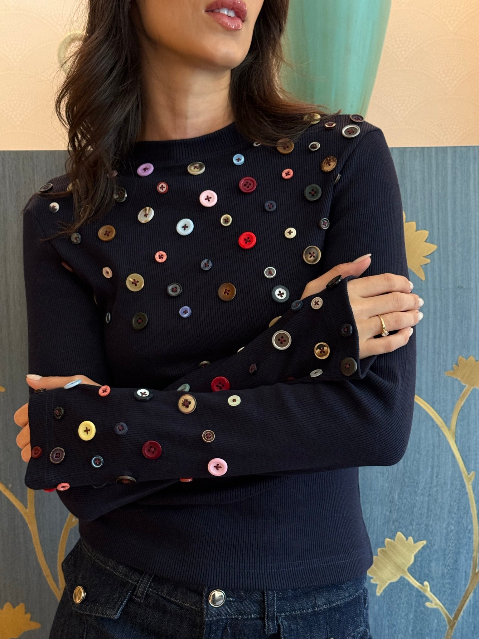 Button Embellished long sleeve top