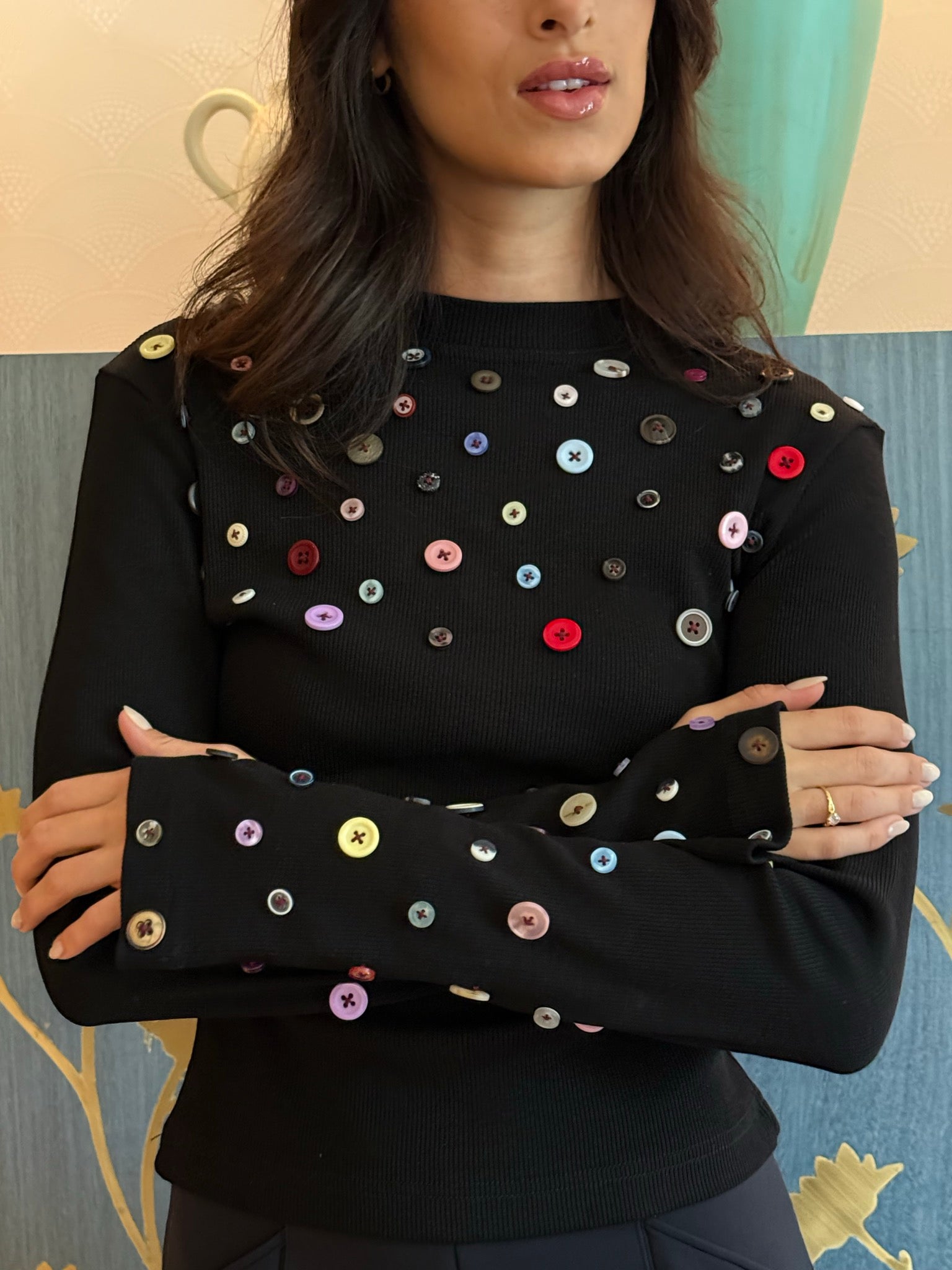 Button Embellished long sleeve top