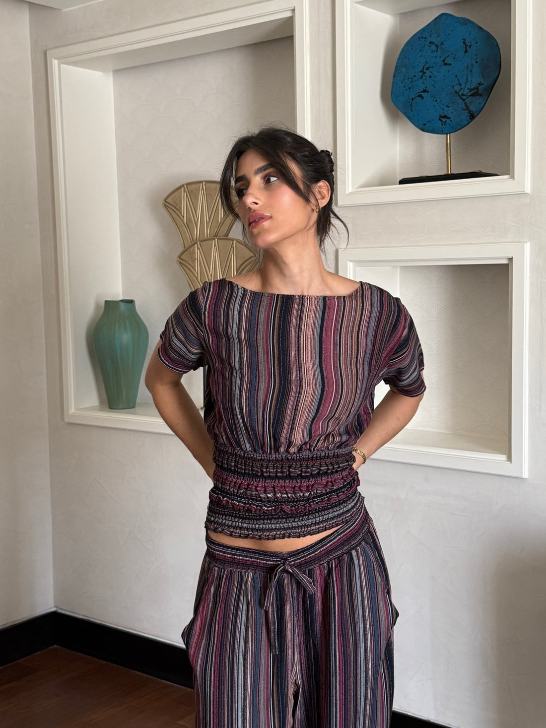 On The Go Striped Pants in fuchsia