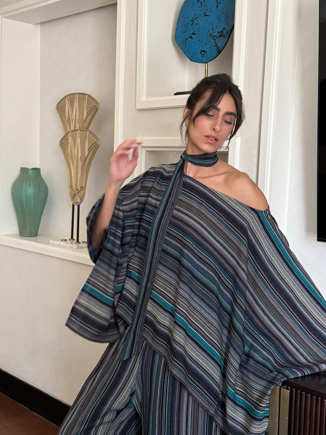 On The Go Striped Pants in turquoise