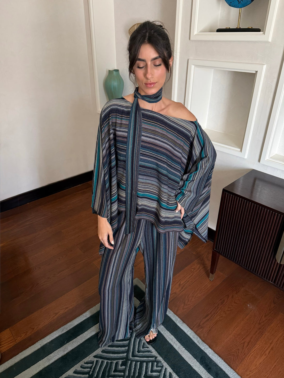 On The Go Striped Cape in turquoise