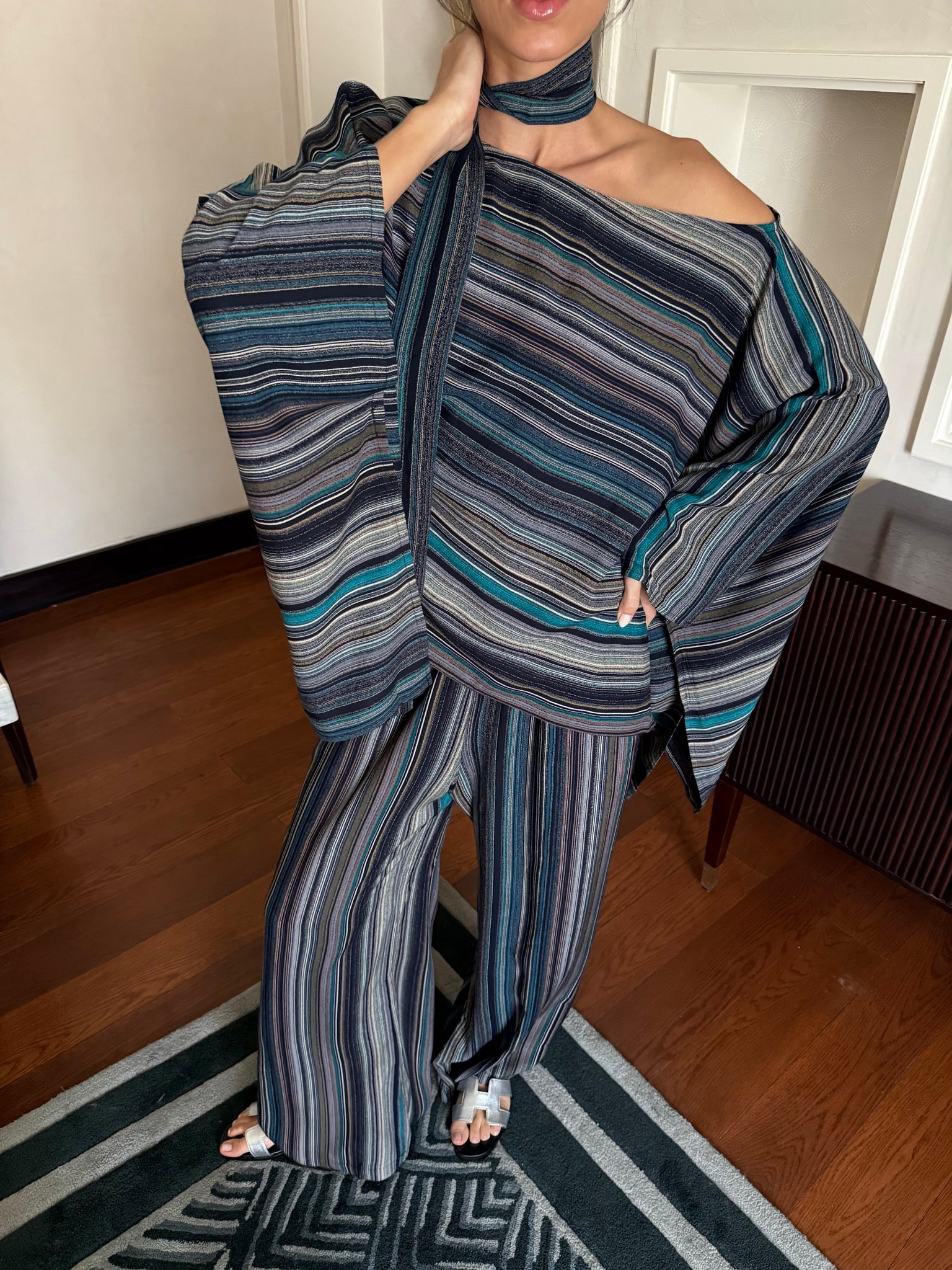 On The Go Striped Set in turquoise