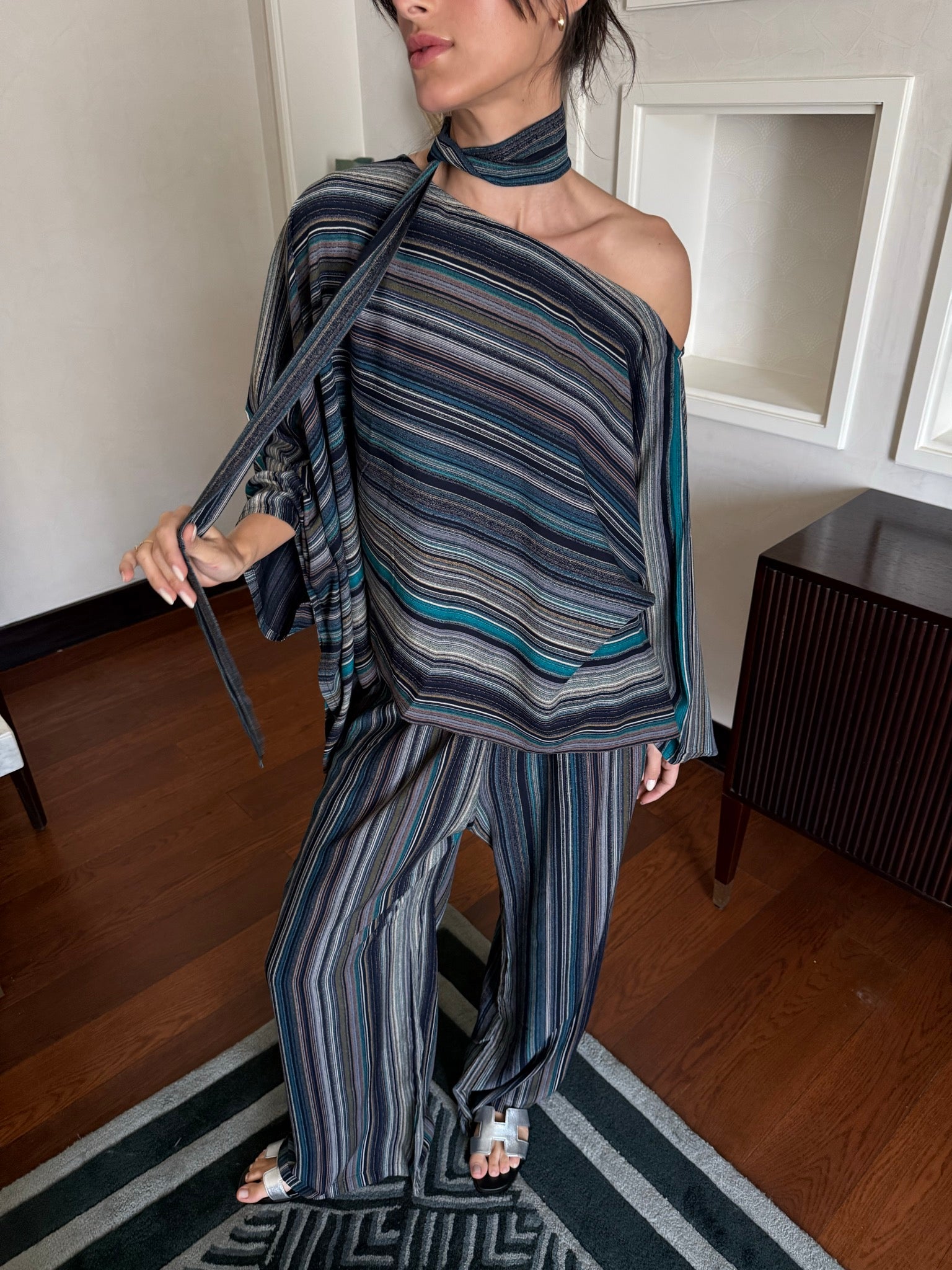 On The Go Striped Set in turquoise