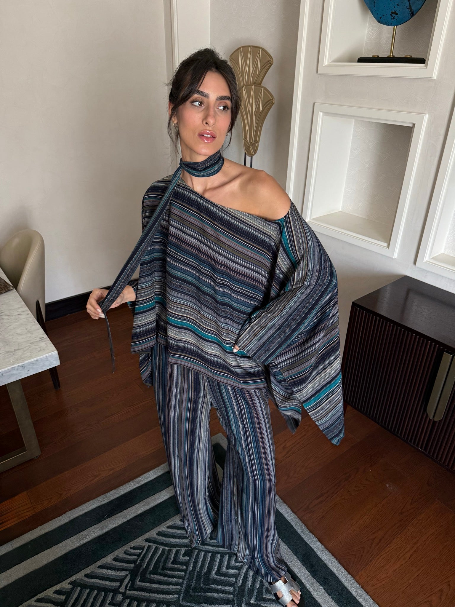 On The Go Striped Set in turquoise
