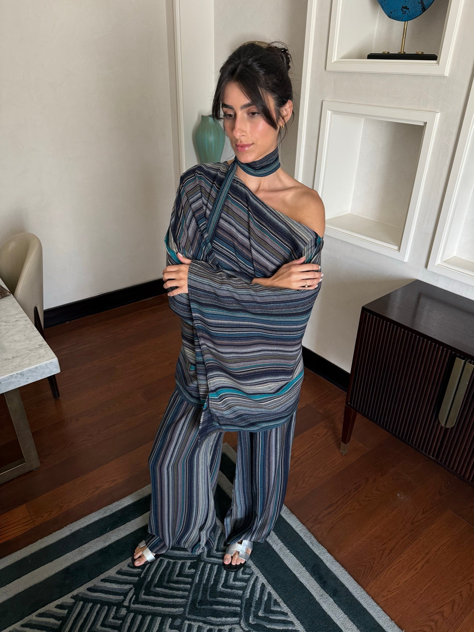 On The Go Striped Set in turquoise