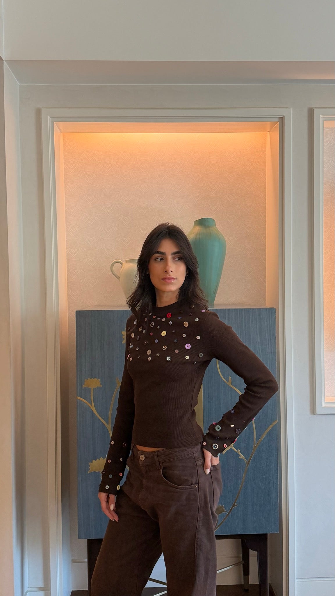 Button Embellished long sleeve top