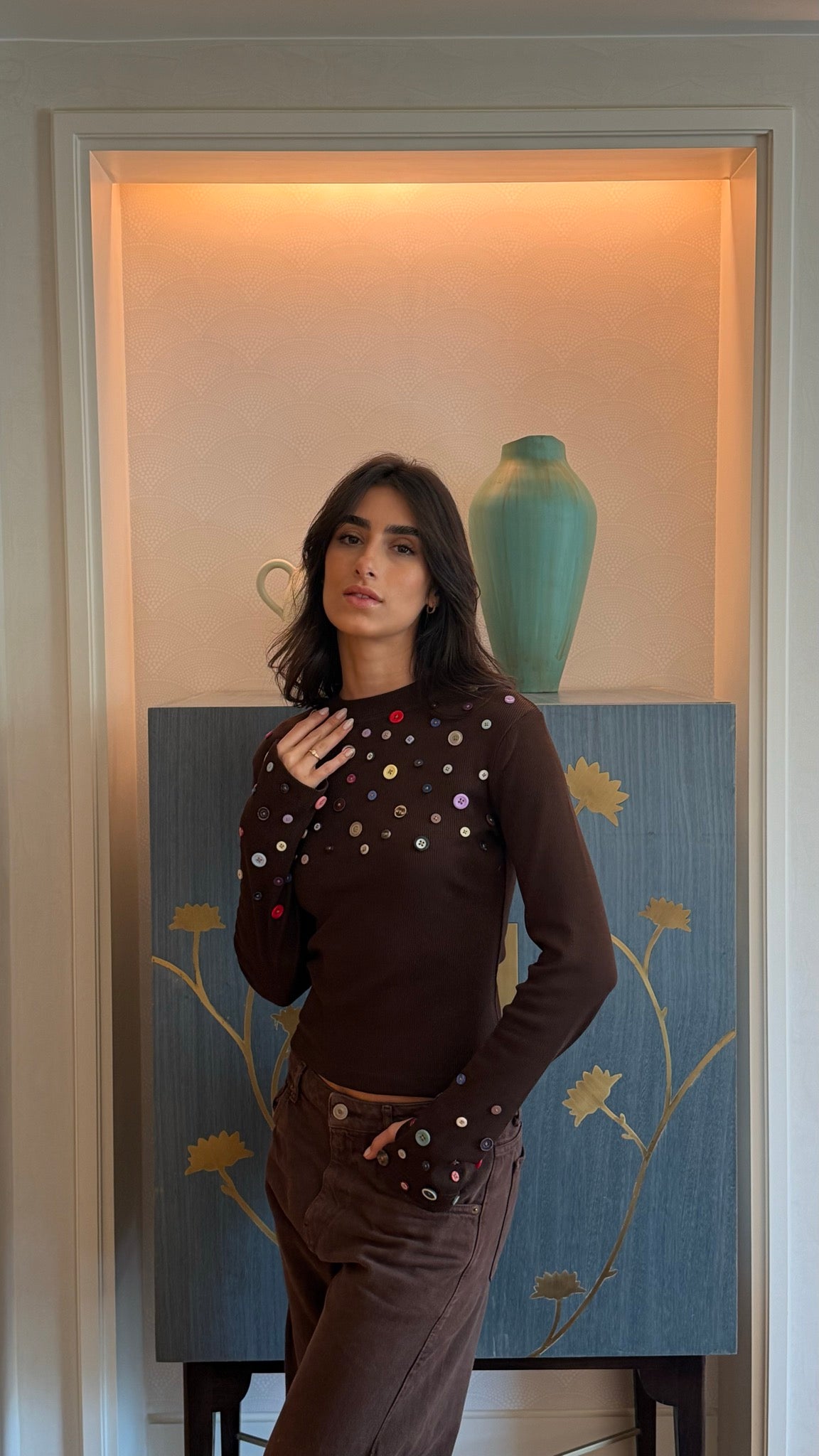 Button Embellished long sleeve top