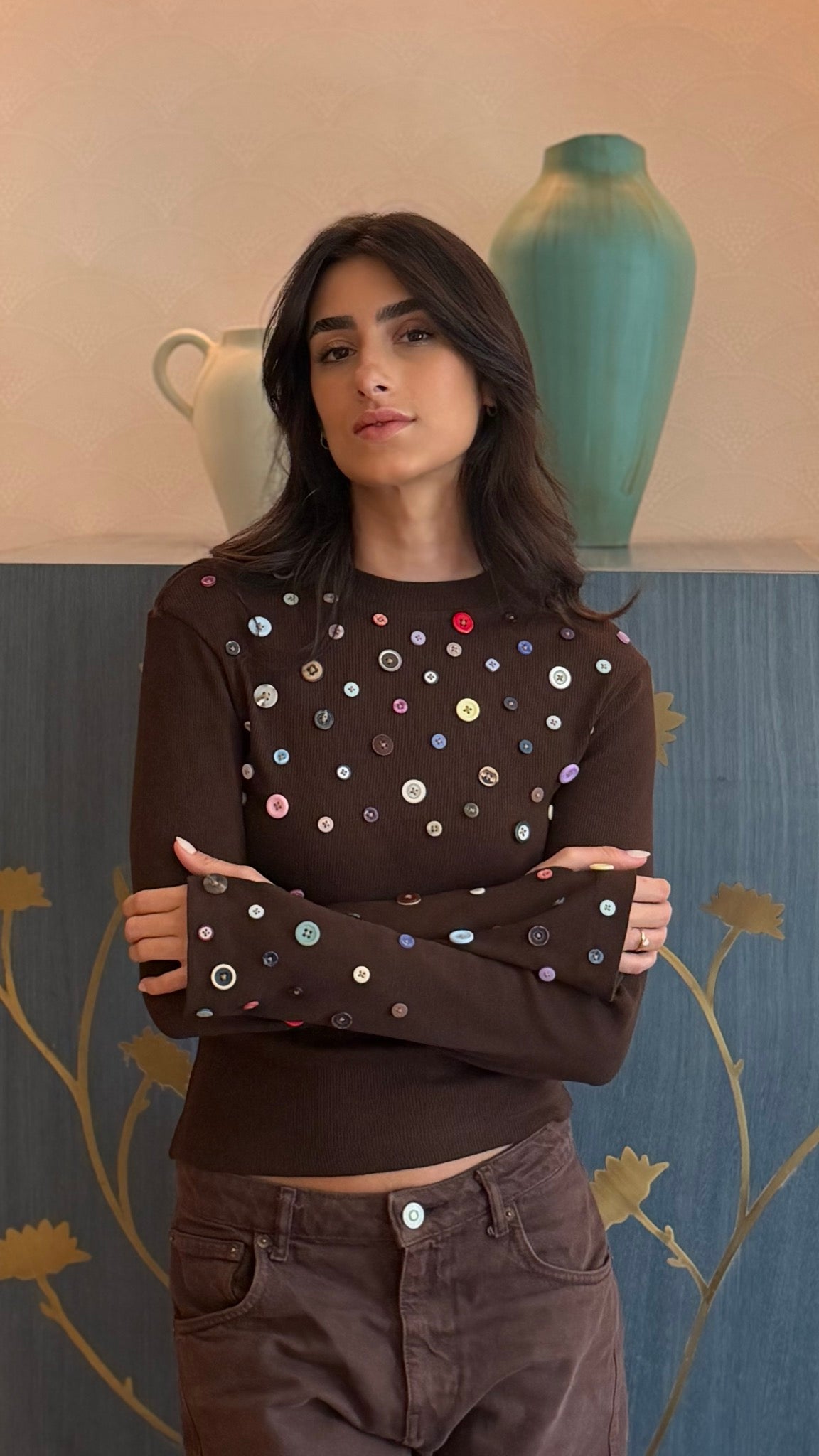 Button Embellished long sleeve top