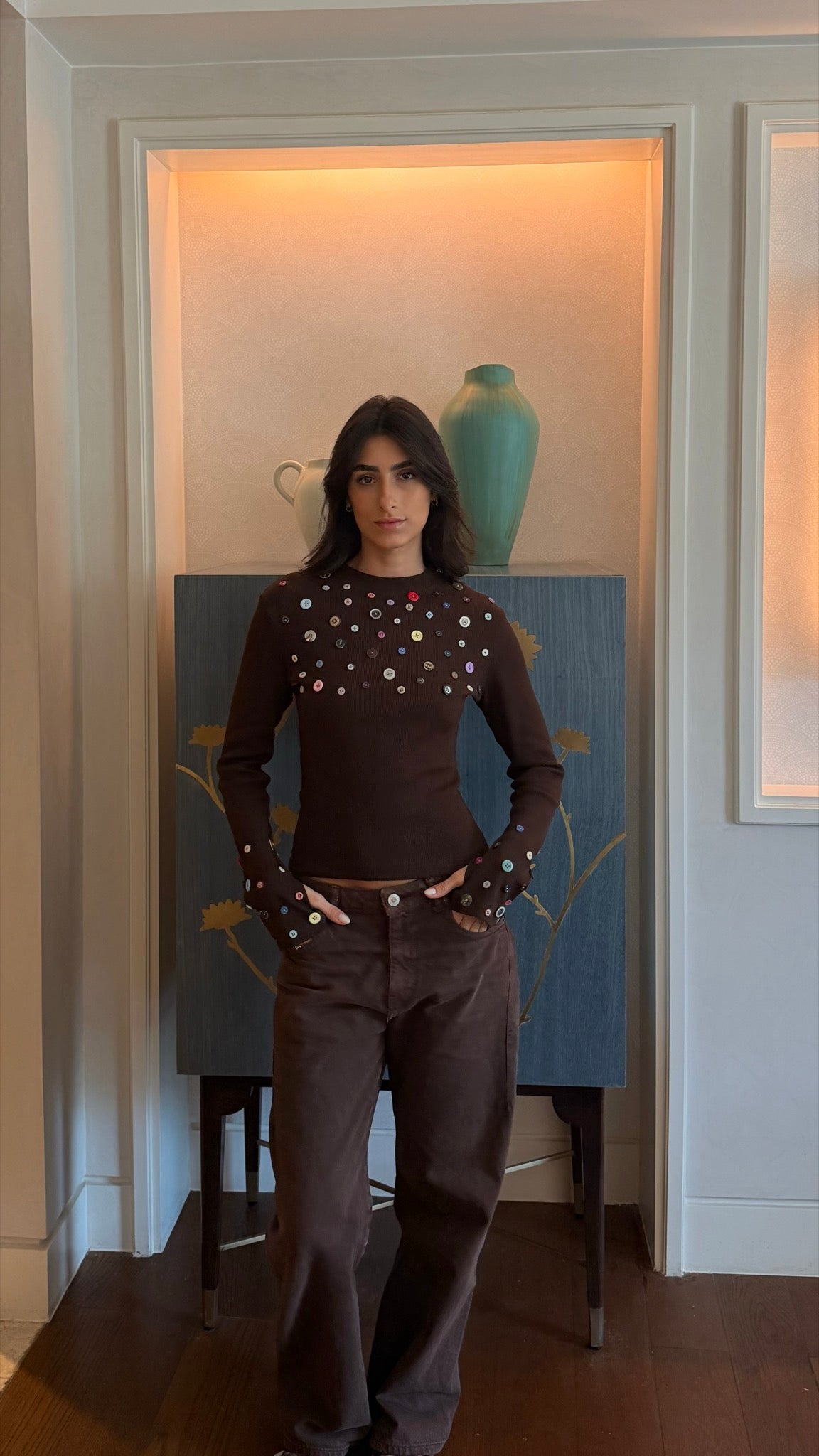 Button Embellished long sleeve top