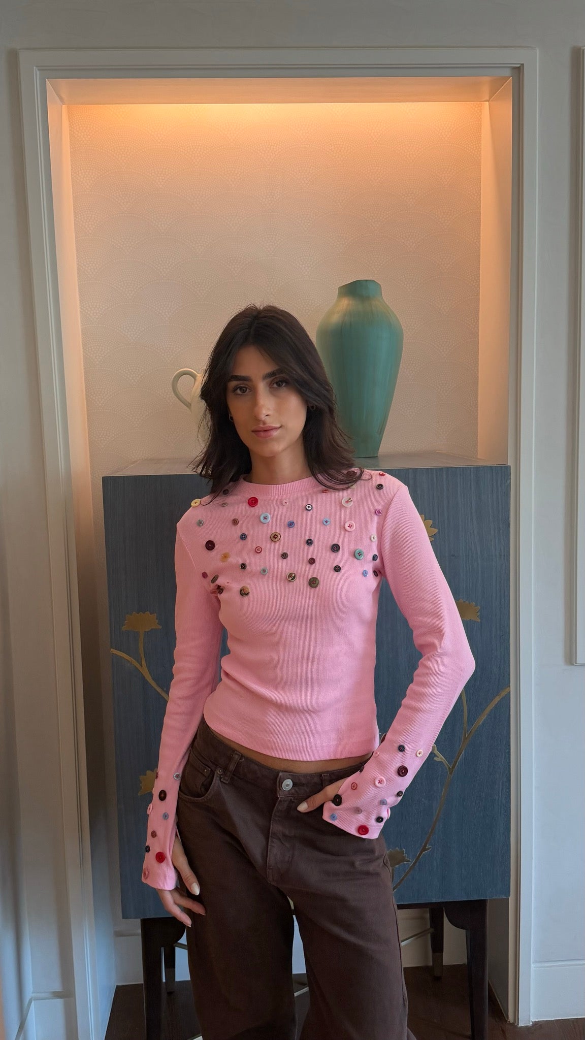 Button Embellished long sleeve top
