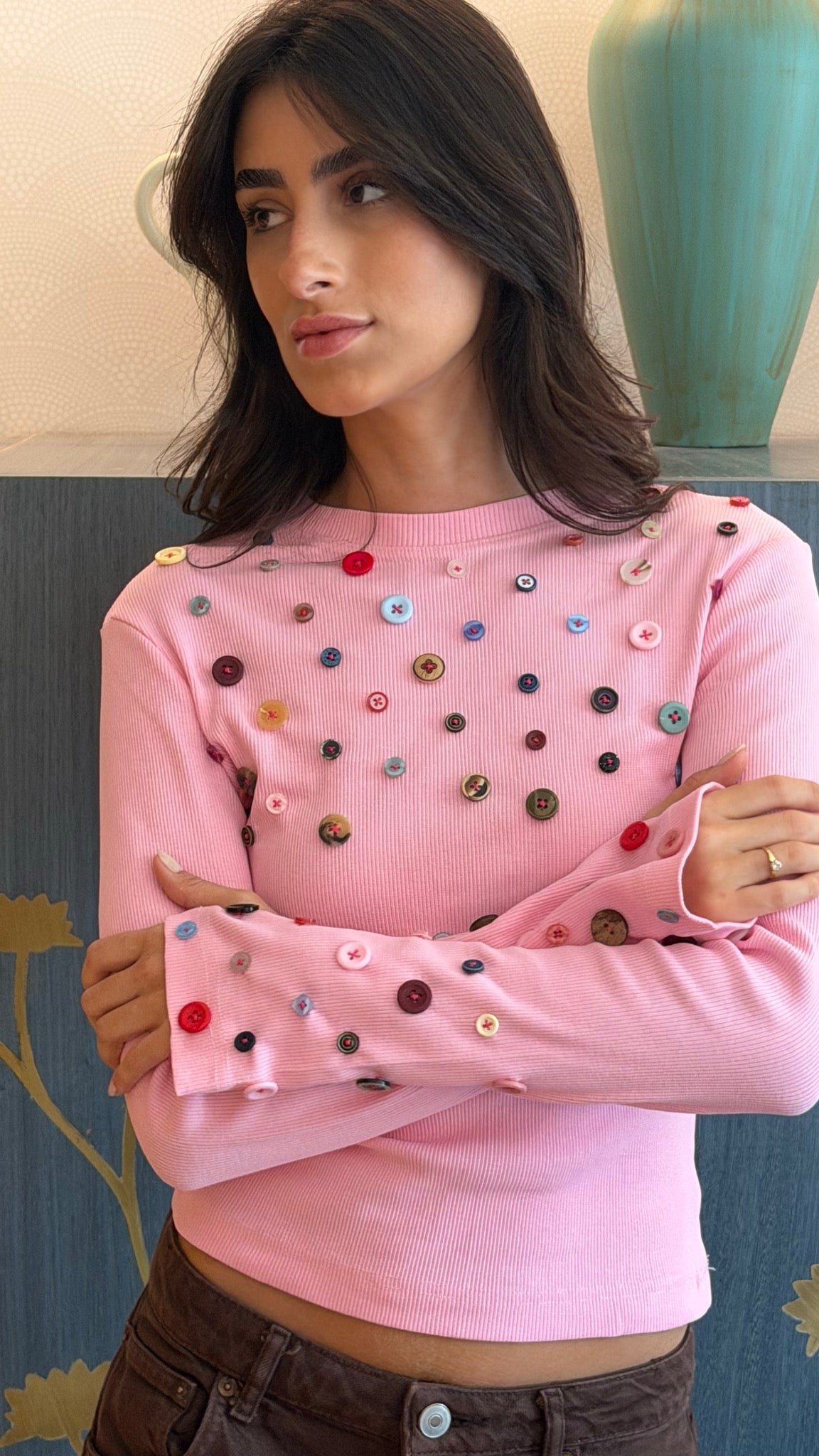 Button Embellished long sleeve top