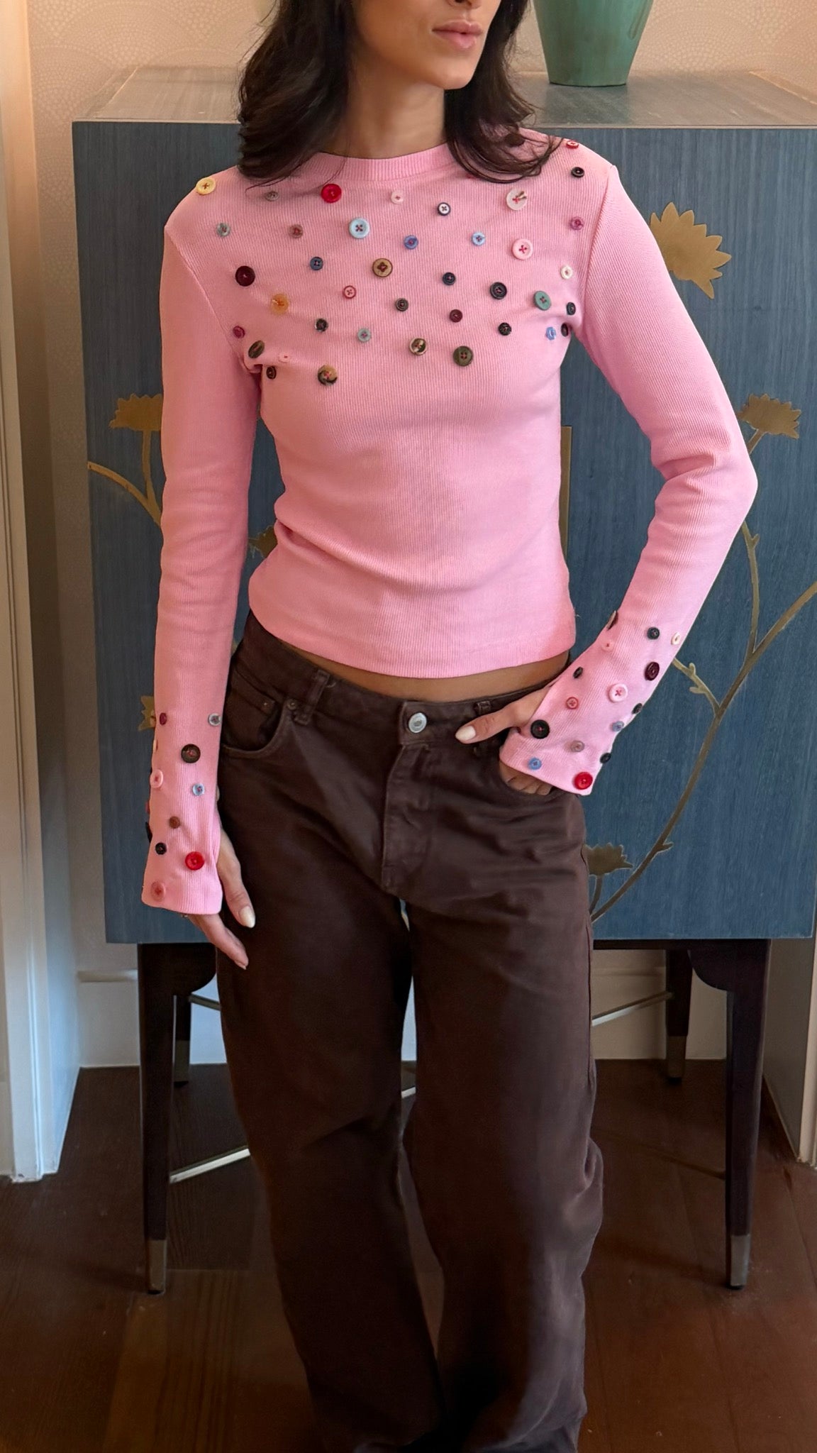 Button Embellished long sleeve top