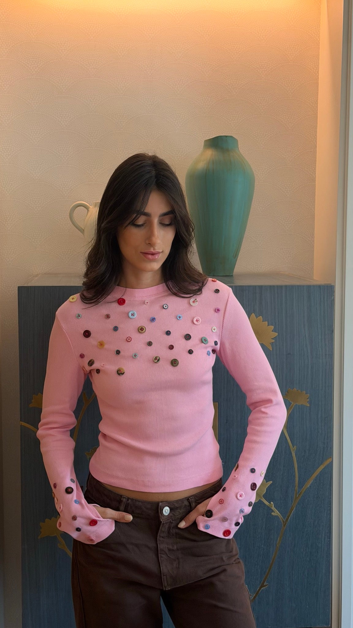 Button Embellished long sleeve top