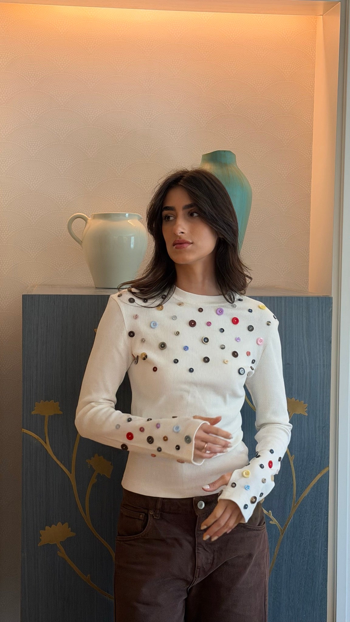 Button Embellished long sleeve top