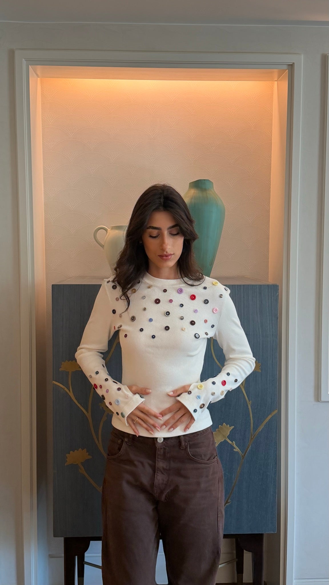 Button Embellished long sleeve top