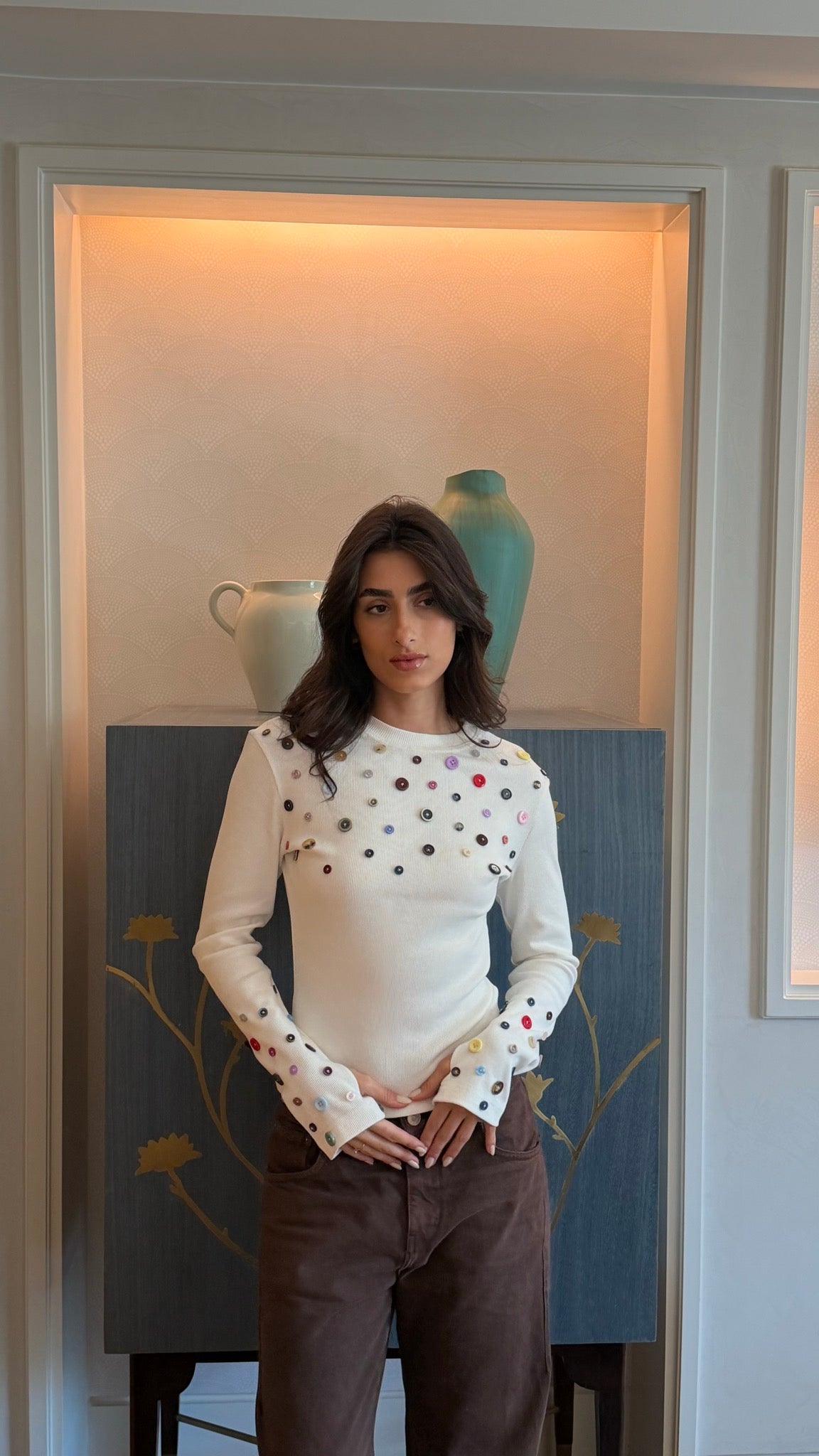 Button Embellished long sleeve top